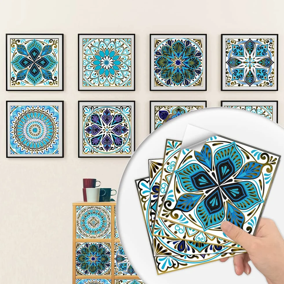 Autocollants Carrelage Salle de Bain Cuisine 15x15 cm PVC imperméable Mosaïque Azulejos Bleu