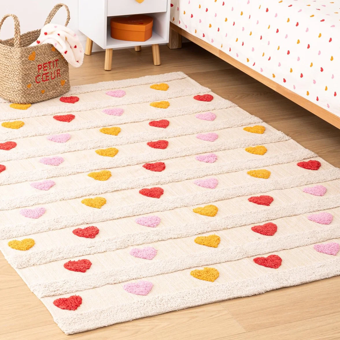Tapis Enfant Tay Multicolore Motif Cœurs 120 x 170 cm Antidérapant Fils Dorés Atmosphera