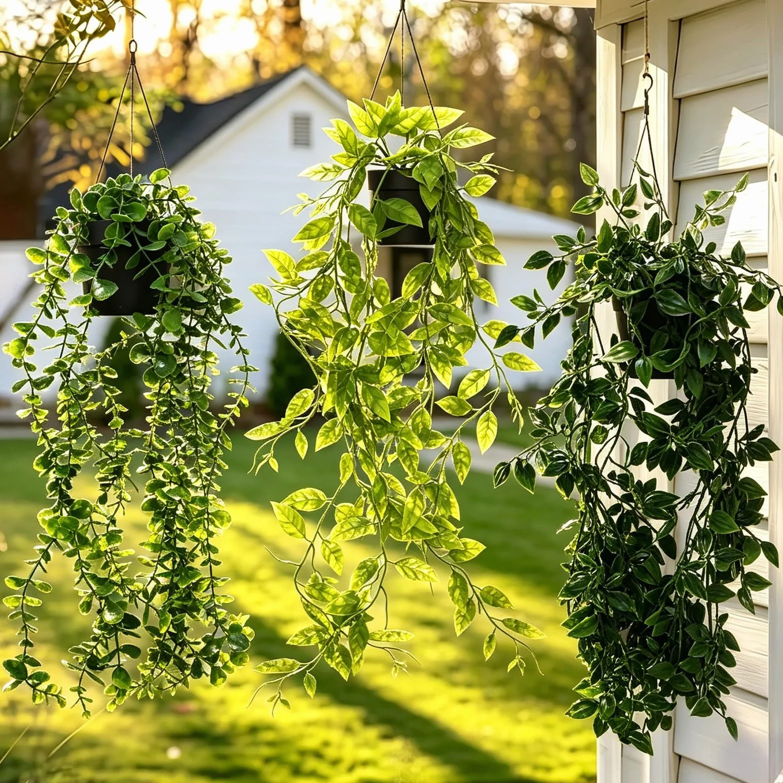 Plante Artificielle Tombante, 3 Pcs Vert avec Pots, Lierre Artificielle Fausse Plante pour Décoration Intérieure Extérieure