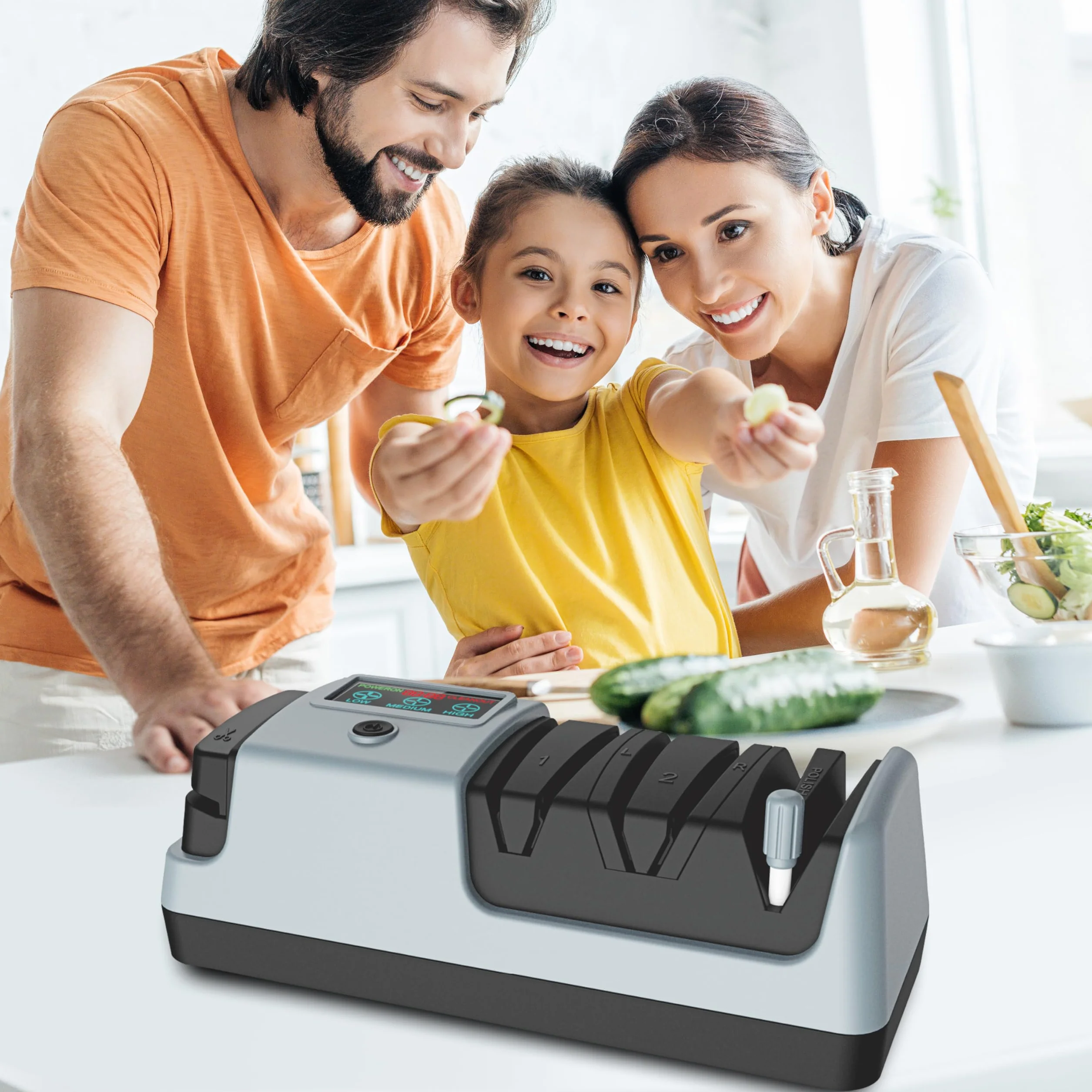 Aiguiseur de couteaux électrique 5 en 1, 3 vitesses de rotation pour lames droites, dentelées, hachoir et ciseaux
