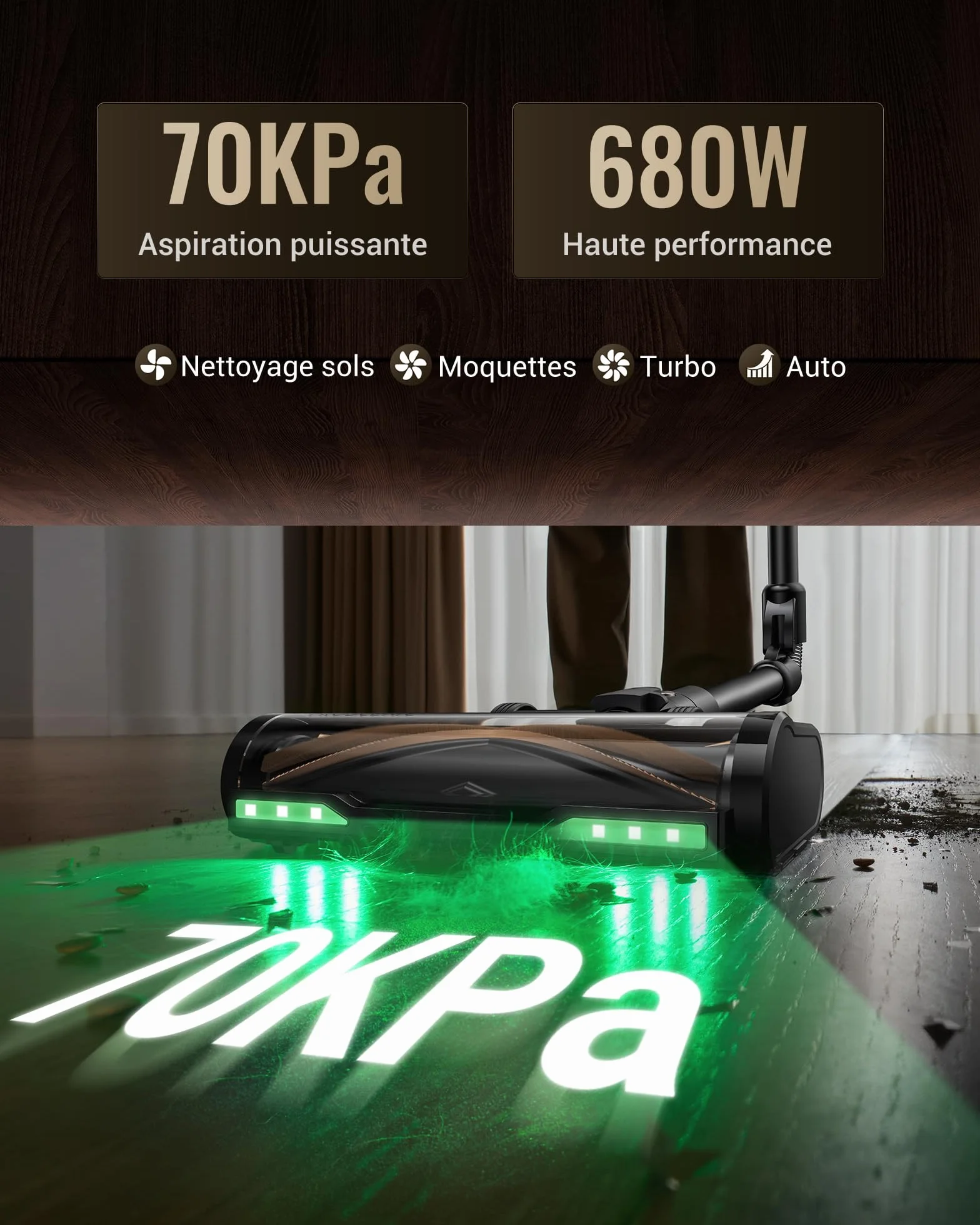 Proscenic P20 Aspirateur Balai sans Fil,70Kpa/680W/70Min Aspirateur Laveur avec Nettoyage de Sol,Aspirateur Pliable sans Fil Puissant,Autoportante,Brosse Anti-Enmêlement pour Tapis,Poils Animaux,Voit