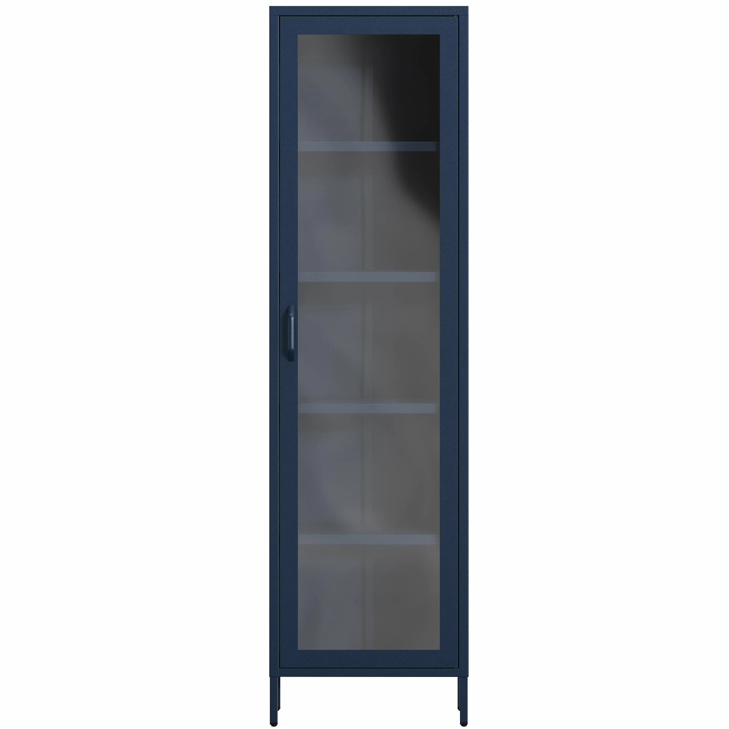 Jan Nowak Luigi Armoire vitrine à 1 Porte - 50 x 180 x 35 cm - 4 étagères réglables - Verre trempé - Montage Mural - Vitrine en Verre Debout - Armoire de Salon Scintillante - Bleu foncé