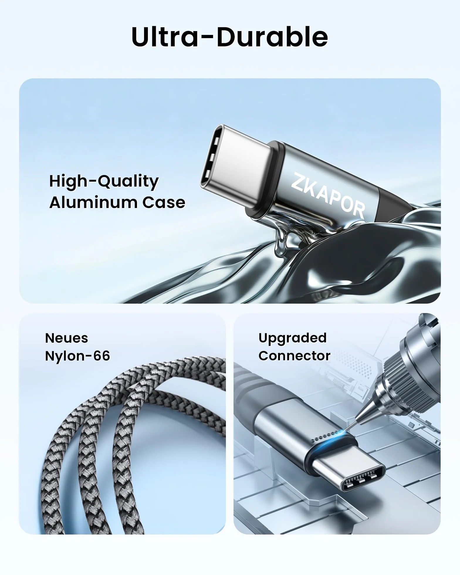 ZKAPOR Extra Long Câble USB C 3M Charge Rapide 3A Nylon pour iPhone 15/15 Pro Max, Samsung Galaxy S23/S22/S21
