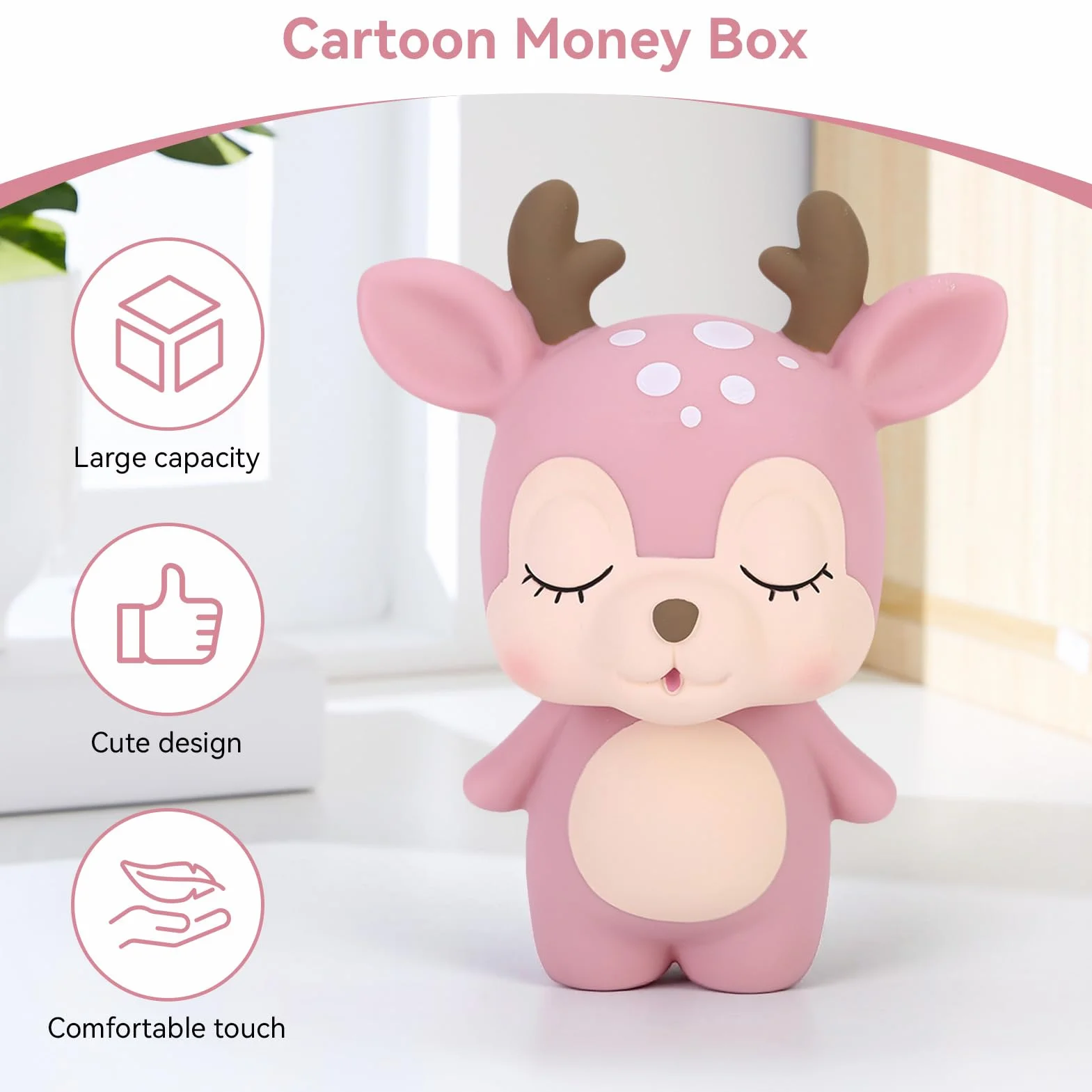 Tirelire Cerf Rose Plastique Décoration Chambre Filles Enfants