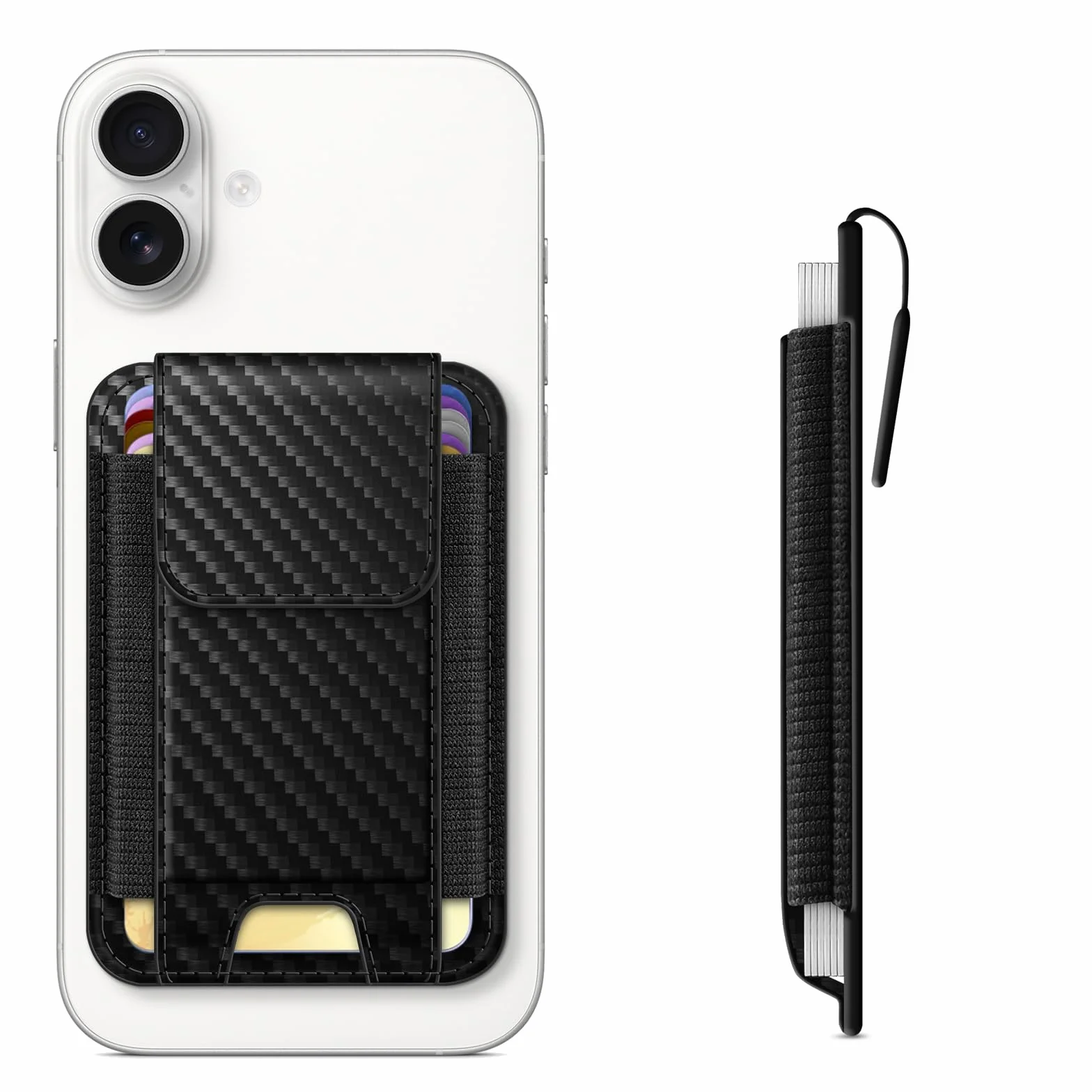 CaseBot Magsafe Wallet magnetyczny uchwyt na karty iPhone 16/15/14/13/12, pasuje do 6 kart, bezpieczne blokowanie RFID, smukły portfel na karty kredytowe dla kobiet i mężczyzn, włókno węglowe