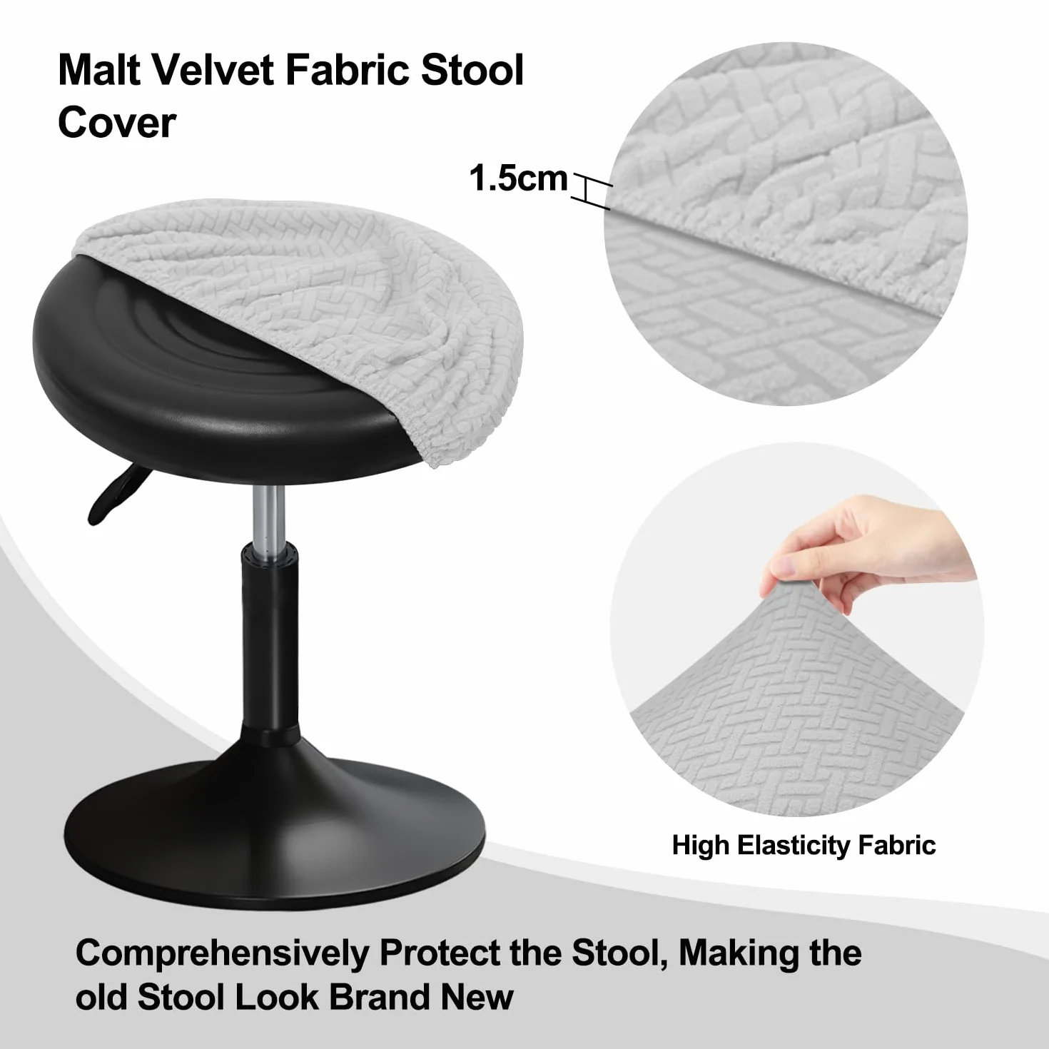 Housse Tabouret Rond 30-40cm Lavable Anti Poussière Gris Clair