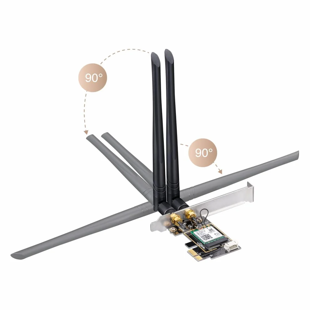 Cudy WE3000 AX 3000 Mbps bezprzewodowa karta WiFi 6 PCIe do komputera, moduł Bluetooth 5.0 wewnątrz, 2402 Mb/s 574 Mbps, Bluetooth 5.0/4.2/4.0, 802.11ax/ac/a/b/g/n Windows 10 64-bit czarny