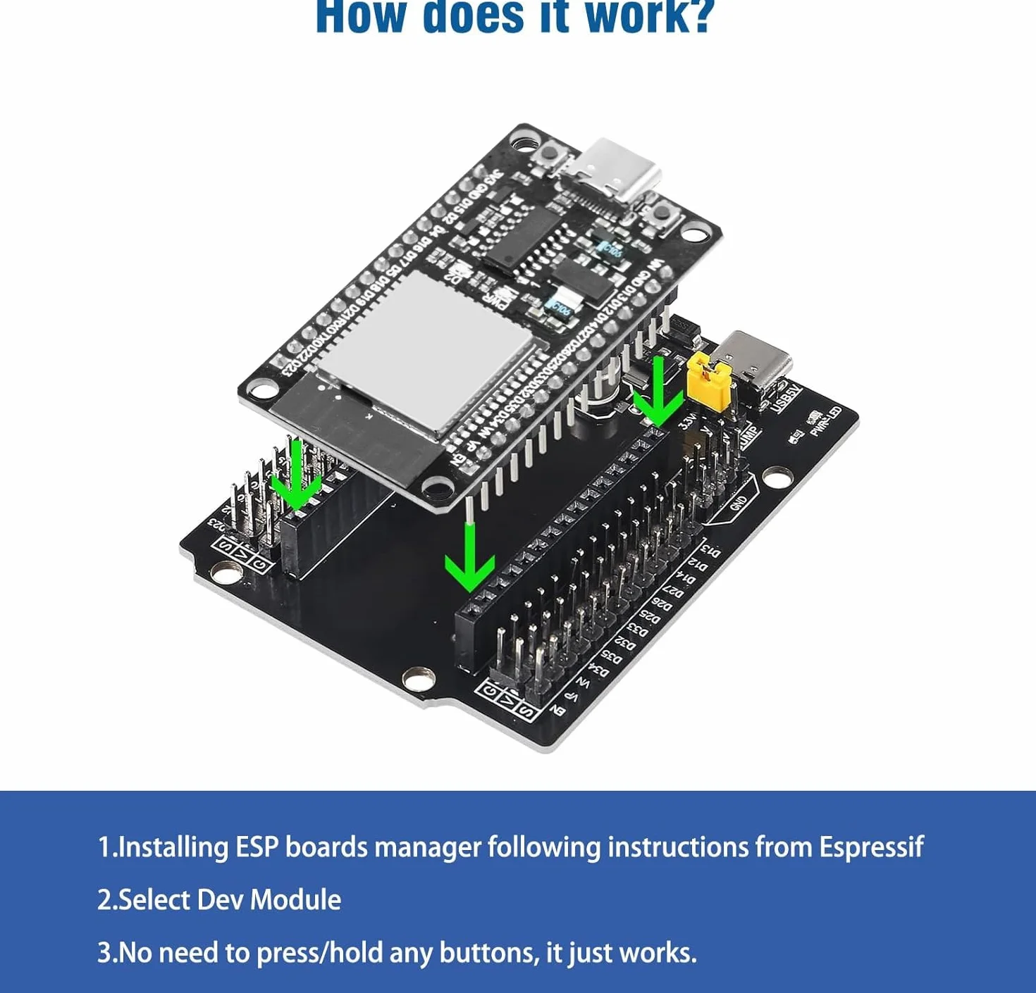 Binghe ESP-32-WROOM-32 Carte de développement CH340 Type C WiFi Bluetooth 2,4 GHz Compatible Arduino 2 pièces