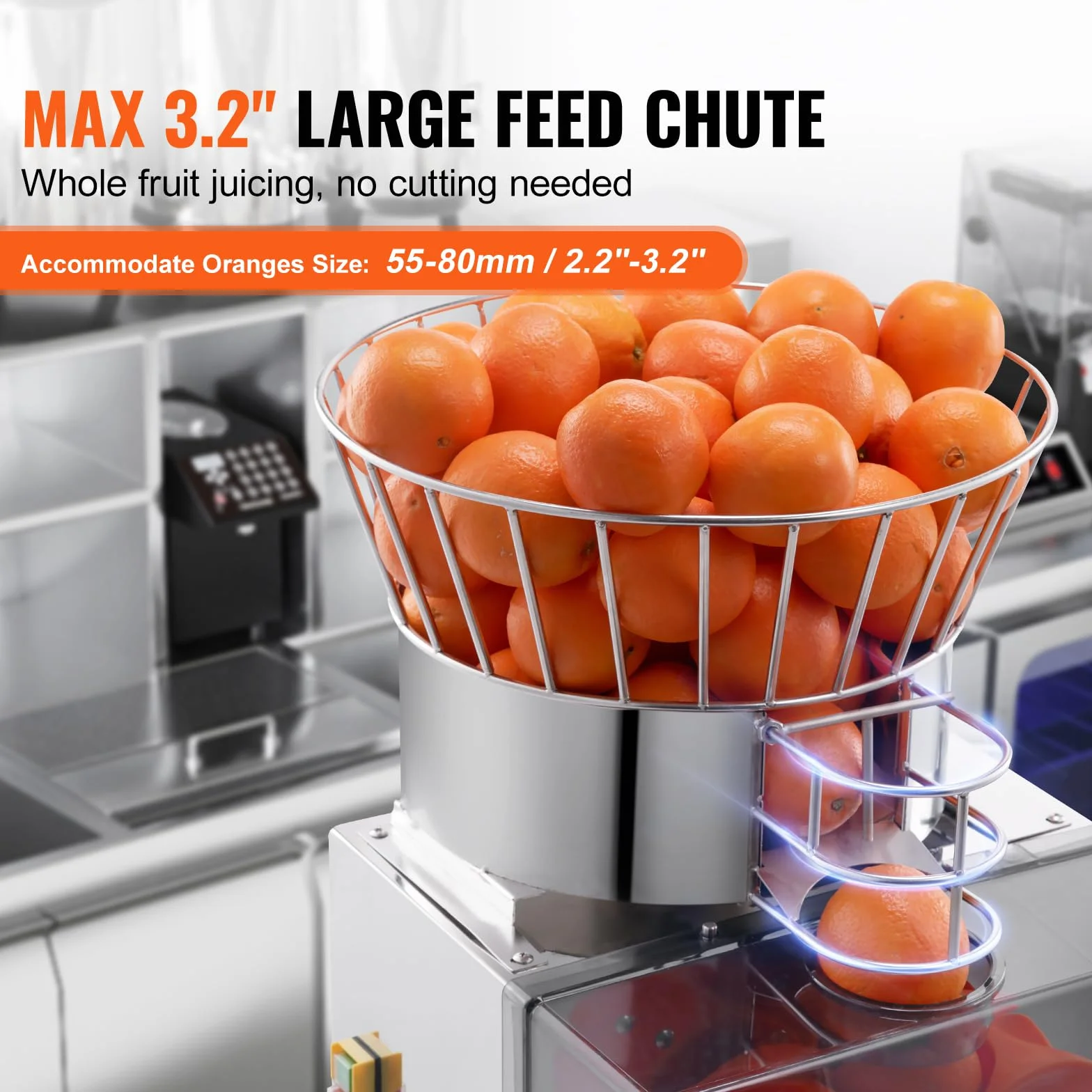 VEVOR Presse-Agrumes Électrique Commercial 120 W Extracteur de Jus Automatique 25 Oranges/min avec Filtre Extractible et Seau de Collecte d'Épluchure pour Orange Pamplemousse Restaurant Café Fruiterie