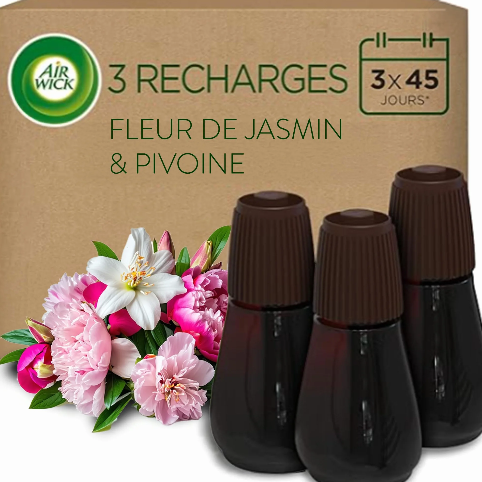 Air Wick Recharges Diffuseur Parfum Fleur de Jasmin & Pivoine 3 x 20ml