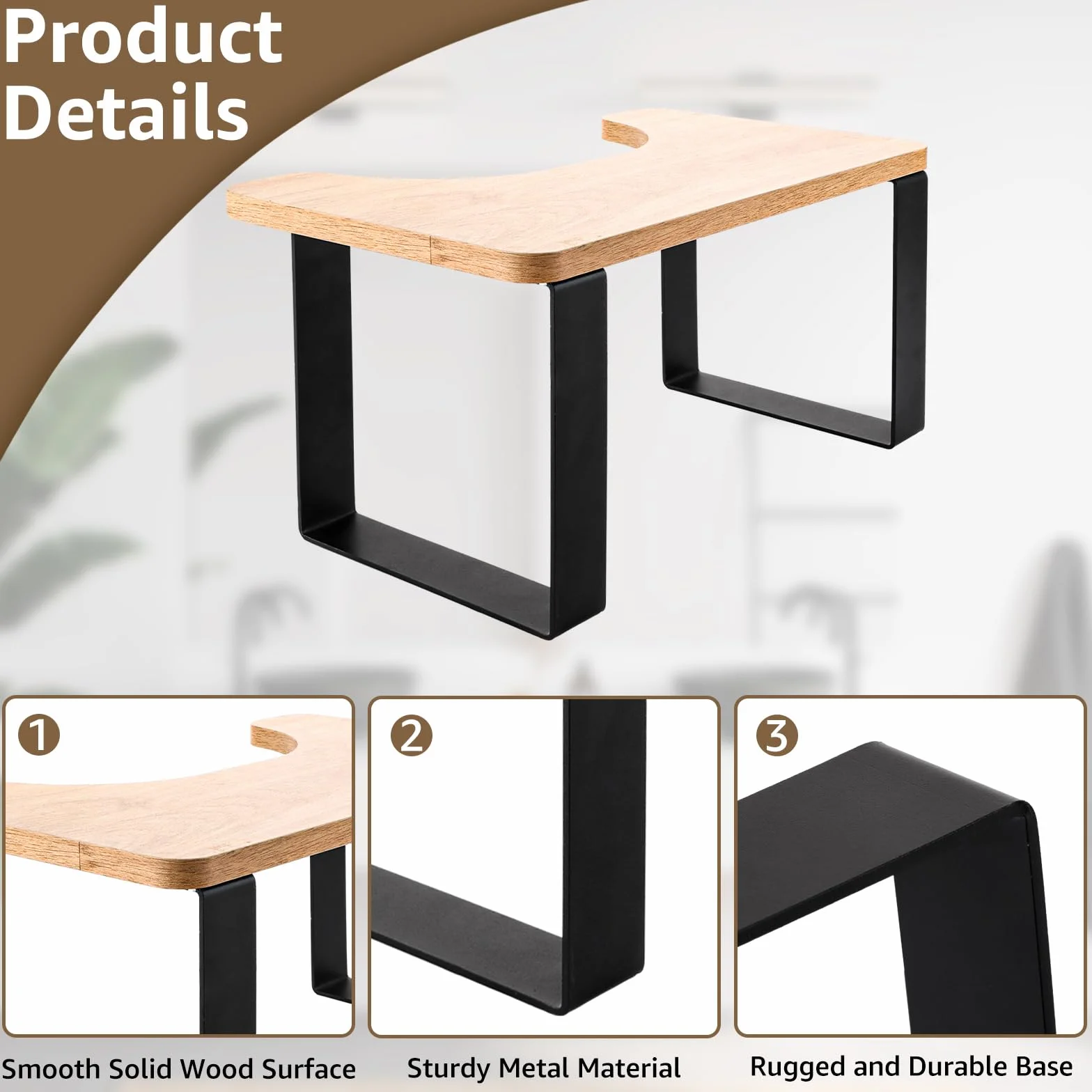 Tabouret de toilette, pour adulte, en métal et bois, noir mat, pour développer une position assise correcte et confortable