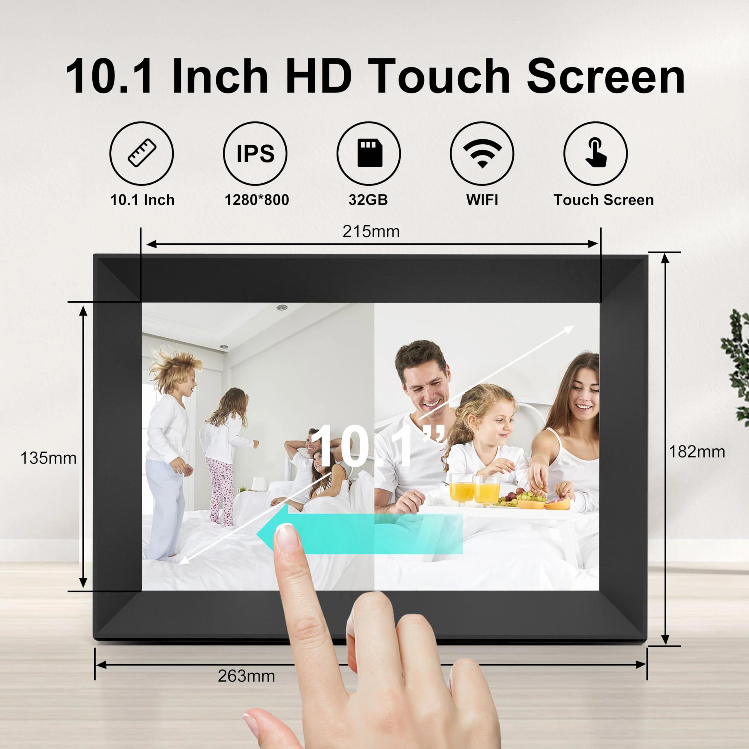 Frameo Cyfrowa ramka na zdjęcia 10,1 cala WiFi, ekran dotykowy IPS 1280 x 800, udostępnianie zdjęć lub filmów wideo za pomocą aplikacji Frameo, automatyczne obracanie, Dzień Matki na Dzień Matki