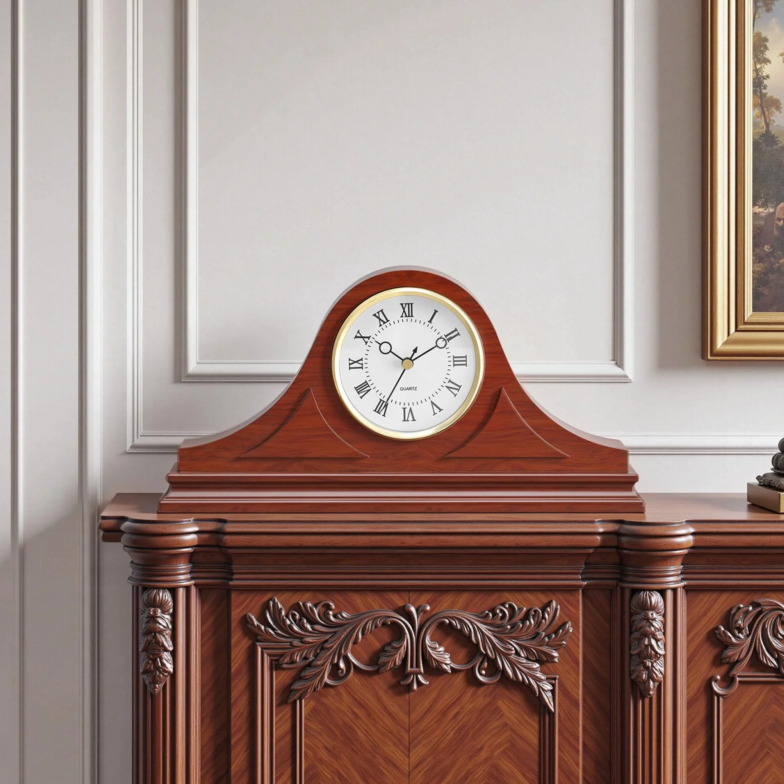 VEVOR Horloge de Cheminée Rétro 164 mm MDF Mouvement Quartz Design Silencieux Décoration Intérieure Finition Bois de Cerisier