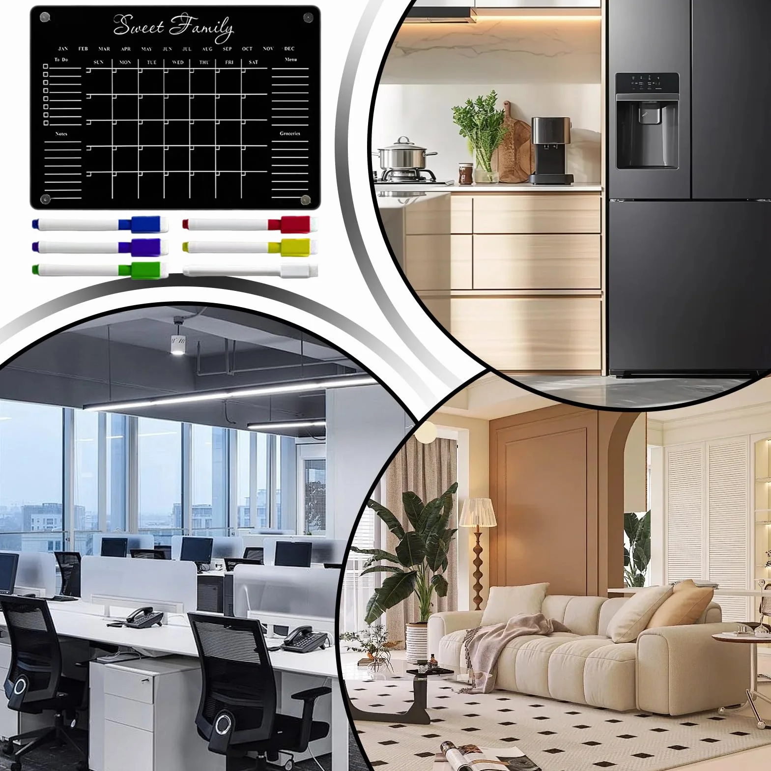 Calendrier Magnétique pour Frigo Planificateur avec 6 Marqueurs Effaçables