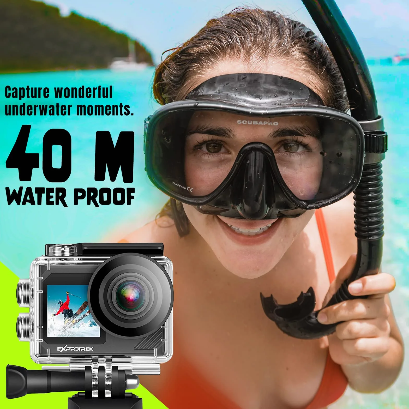 E-A-F Kamera sportowa, 4K 30 kl./s, Ultra HD, wodoszczelna kamera podwodna 40 m, WiFi, ultraszerokokątny kąt 170°, pilot zdalnego sterowania, 2 akumulatory i zestaw akcesoriów do kasku