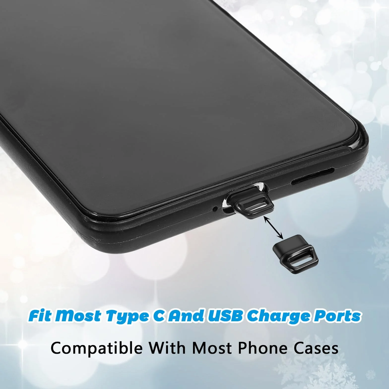 10 sztuk osłony wtyczki przeciwkurzowej USB C, wtyczka portu typu C z 10 sztuk smyczy, paska do telefonu i szczoteczki do czyszczenia, zaślepka portu ładowania Nakładki na port USB C(czarne)