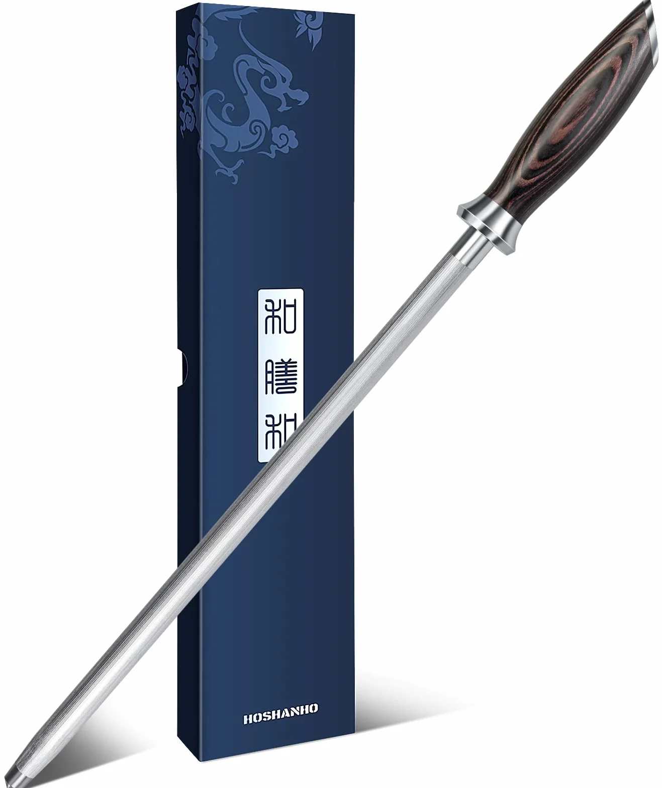 HOSHANHO Fusil à Aiguiser Professionnel 30 cm, Aiguiseur Couteaux de Cuisine avec Manche en Bois de Pakkawood