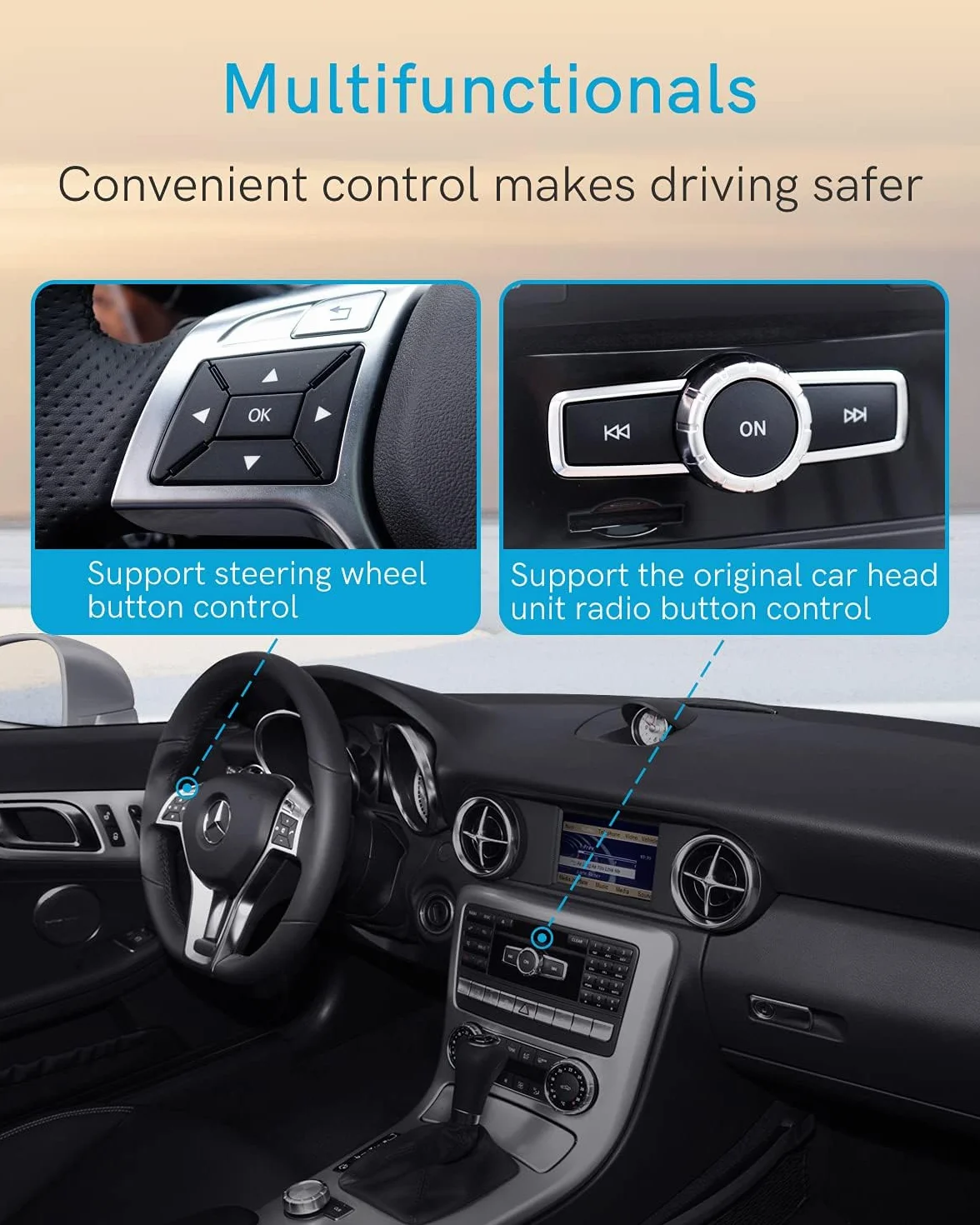 Adapter Bluetooth 5.0 aptX-HD do Audi (2010-2019) z kablem portowym AMI MMI 3G, interfejs 30-pinowy odbiornik Bluetooth do Mercedesa (2005-2011)