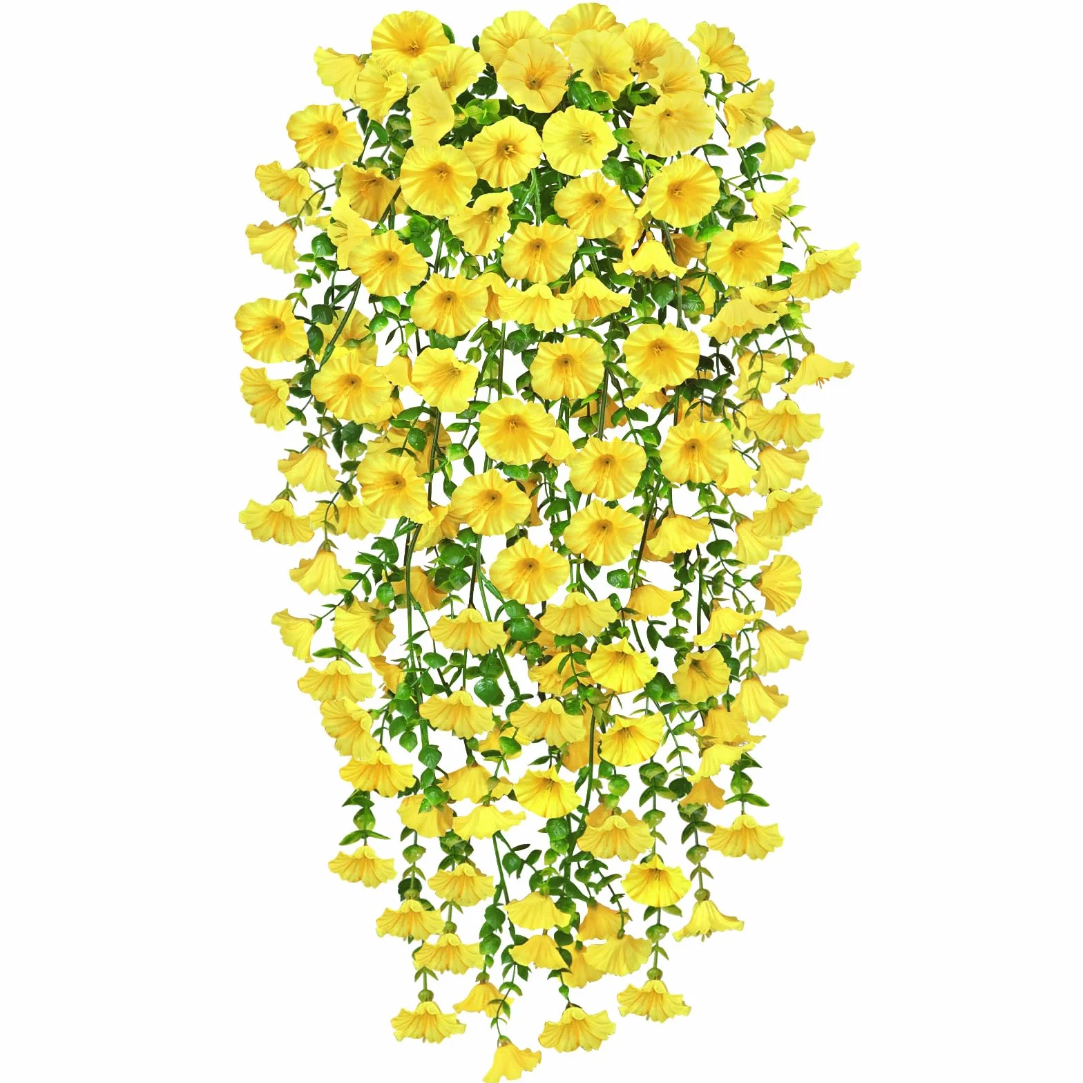 YSUVIN Fleurs Artificielles 2 Pièces Pétunia Plante Suspendue Extérieur Résistant UV Jaune