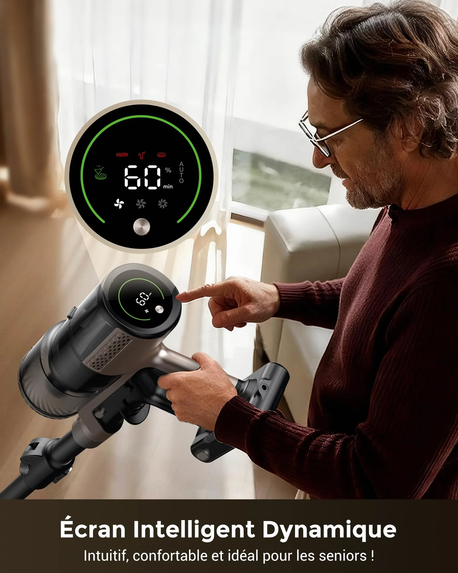 Proscenic P20 Aspirateur Balai sans Fil,70Kpa/680W/70Min Aspirateur Laveur avec Nettoyage de Sol,Aspirateur Pliable sans Fil Puissant,Autoportante,Brosse Anti-Enmêlement pour Tapis,Poils Animaux,Voit
