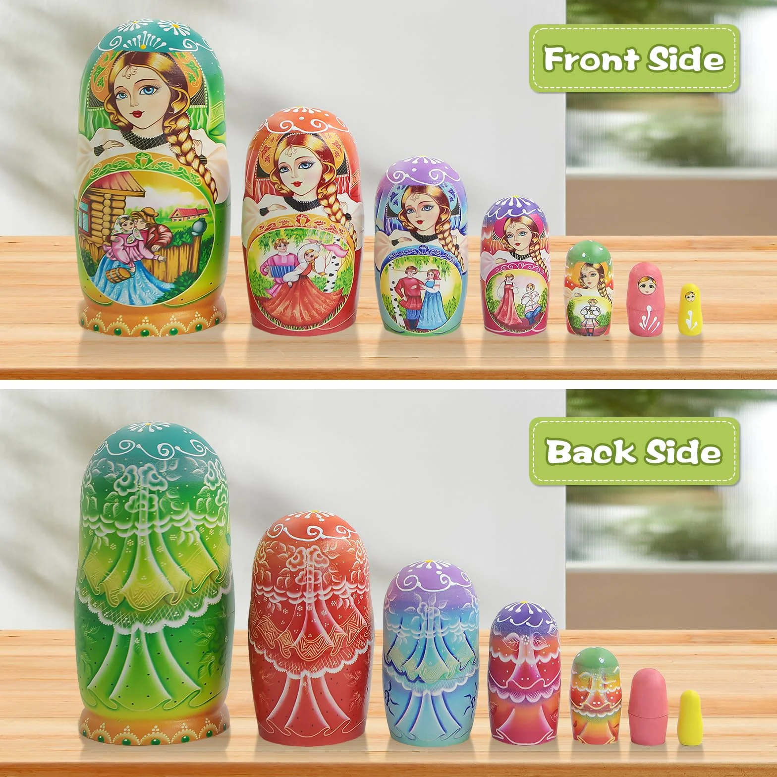 Lot de 7 poupées Matriochka multicolores en bois traditionnelles russes Babushka pour enfants