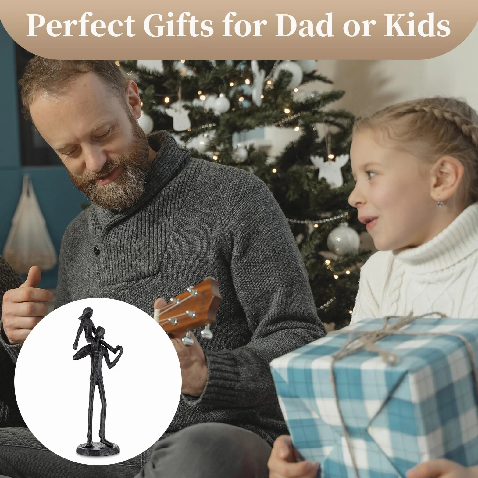 Sziqiqi Figurine en Fer Père-Fille Sculpture Cadeau Fête des Pères Mariage Noël