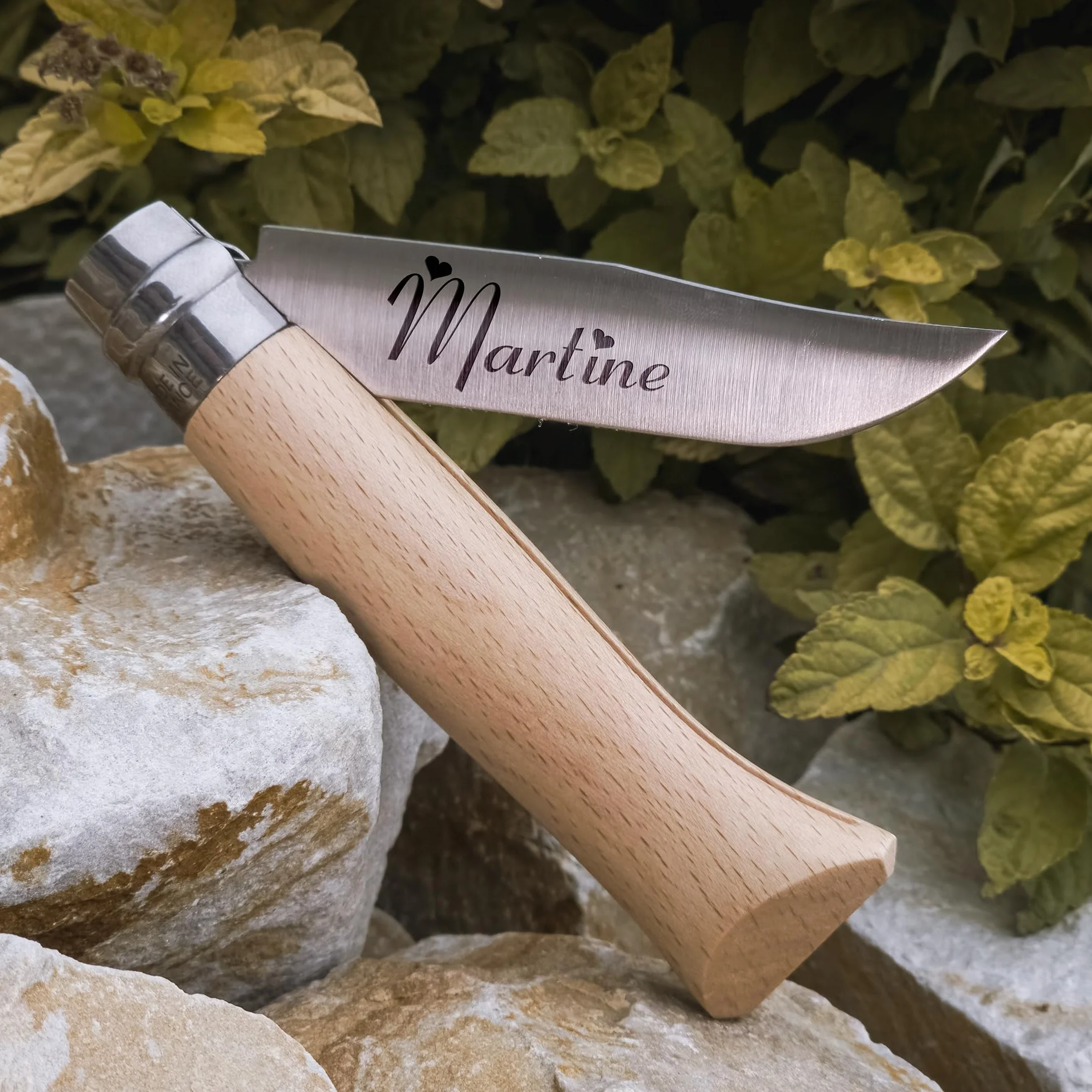 Opinel n°8 Couteau pliant personnalisé homme lame acier inoxydable gravé prénom date