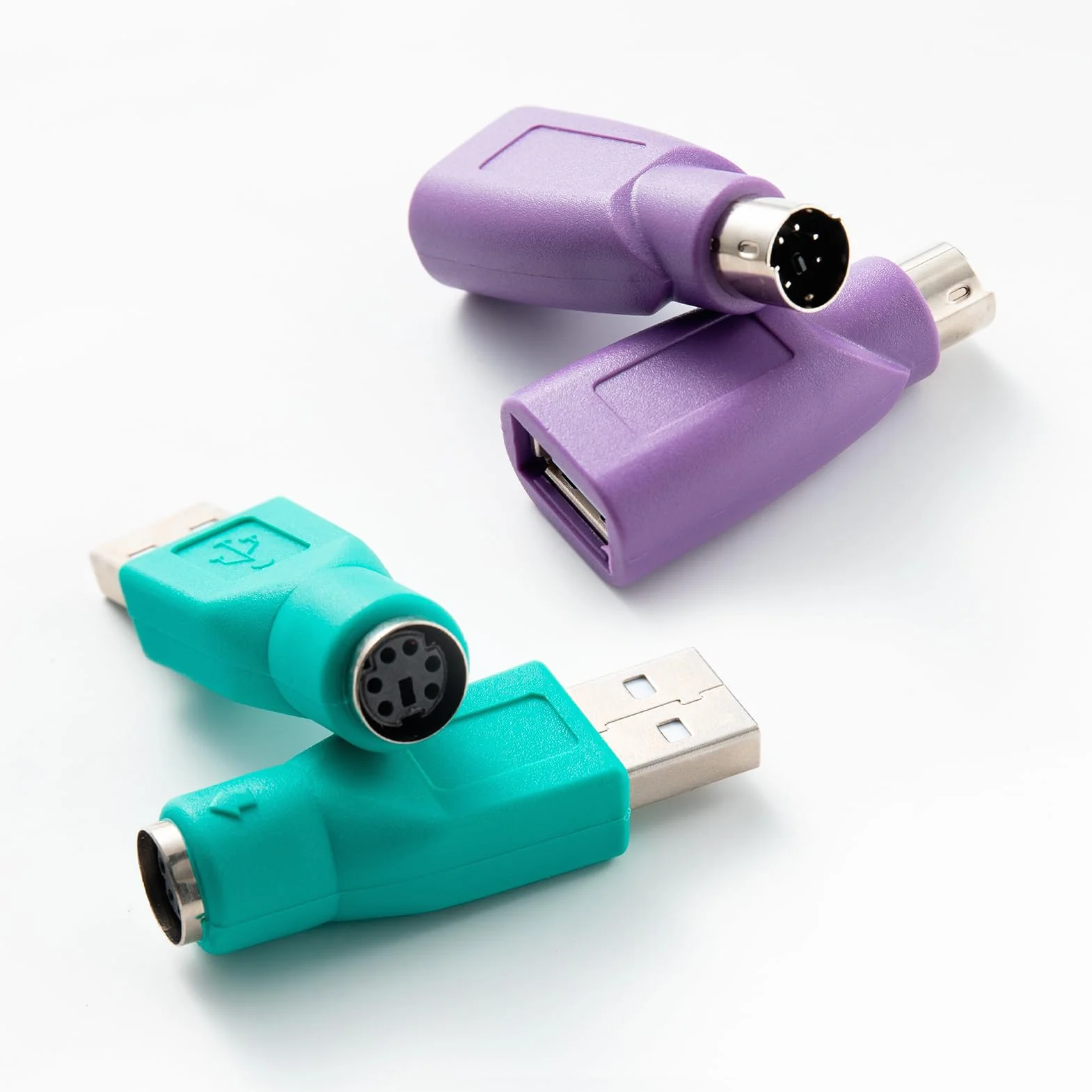 Adaptateur PS2 vers USB 4 Pièces, PS/2 Femelle vers USB Mâle, Clavier Souris Connexion Mini-DIN 6 Violet/Vert