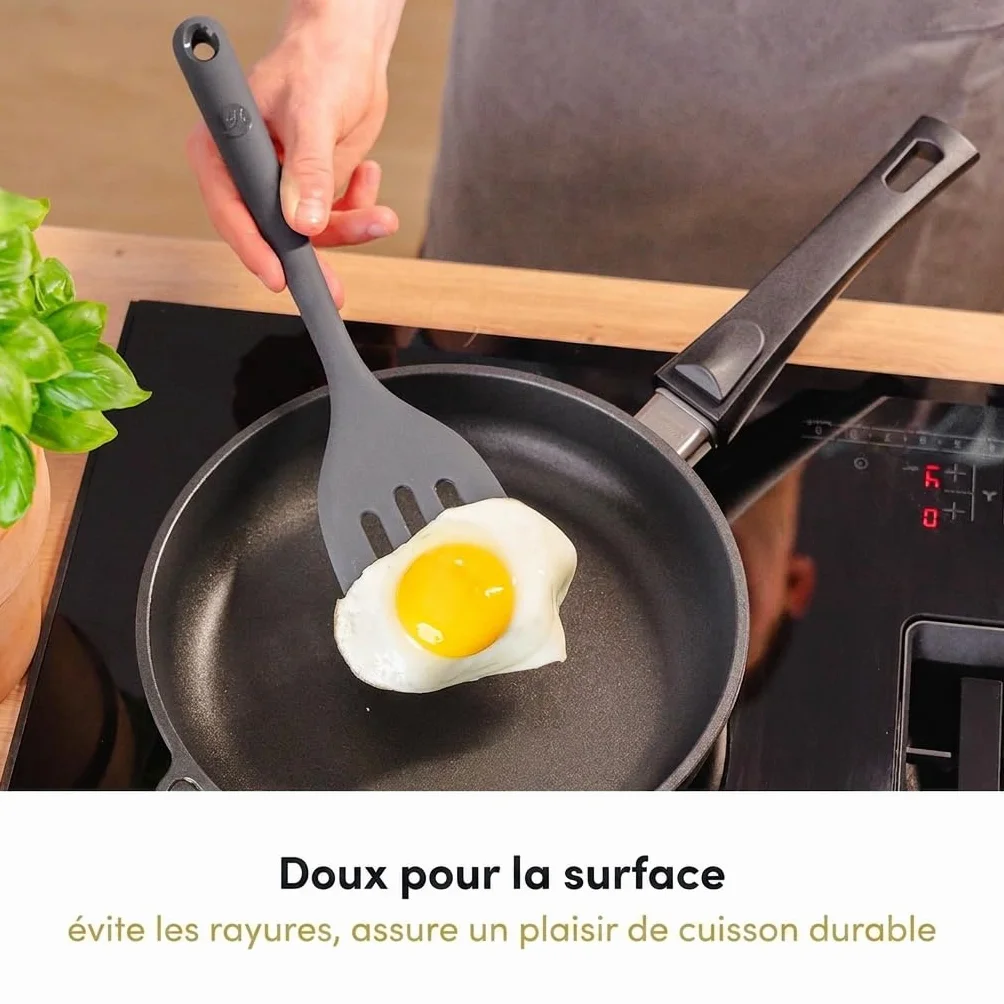 Hoffmann Set Ustensiles de Cuisine 5 Pièces, Anthracite, Silicone Âme Inox, Fouet, Spatule, Cuillère, Louche avec Support, Lave-Vaisselle, Résistant Chaleur, Antiadhésif