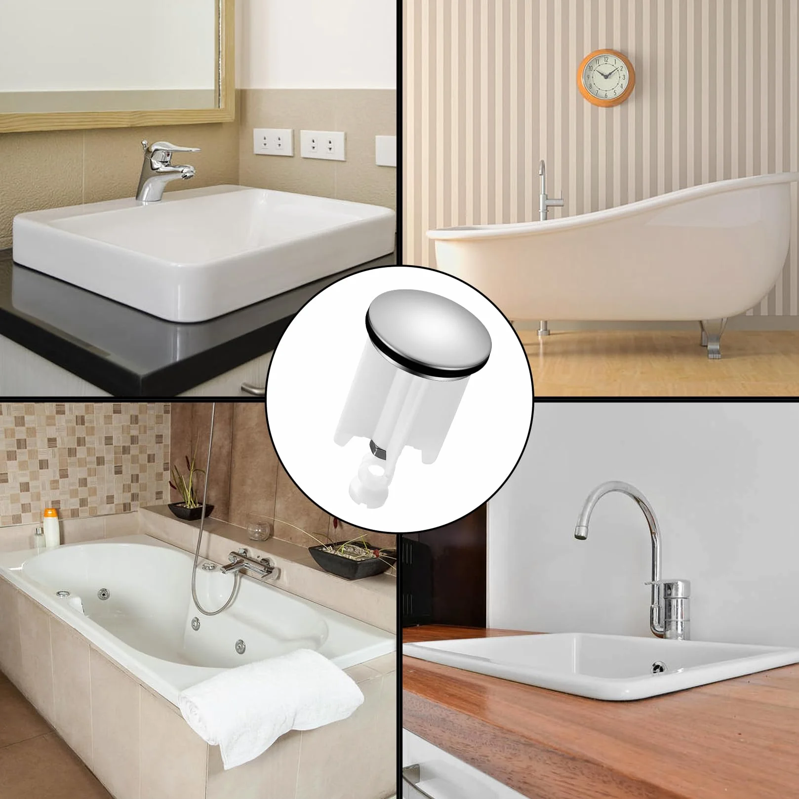 Bouchon Lavabo Universel 2 Pièces avec Filtre Cheveux pour Évier, Bidet, Salle de Bain