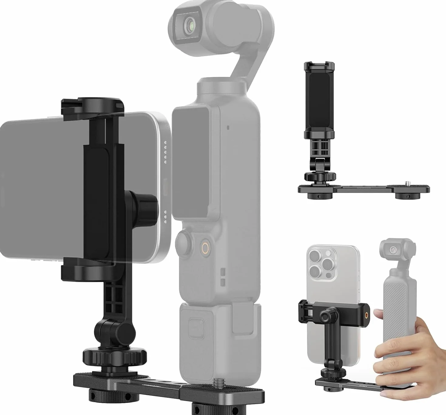 NEEWER Uchwyt na telefon kompatybilny z DJI Osmo Pocket 3, Pocket 3, akcesoria rozszerzające, uchwyt na telefon komórkowy z gwintem 1/4 cala do statywu i drążka przedłużającego, zimna stopka do mini