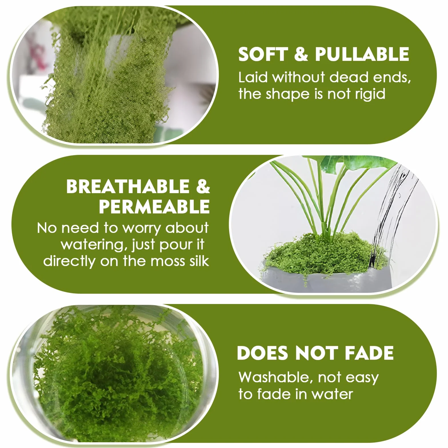 Fausse Mousse Végétale 200g Vert Foncé Vert Clair, Mousse Artificielle pour Décoration Murale Crèche
