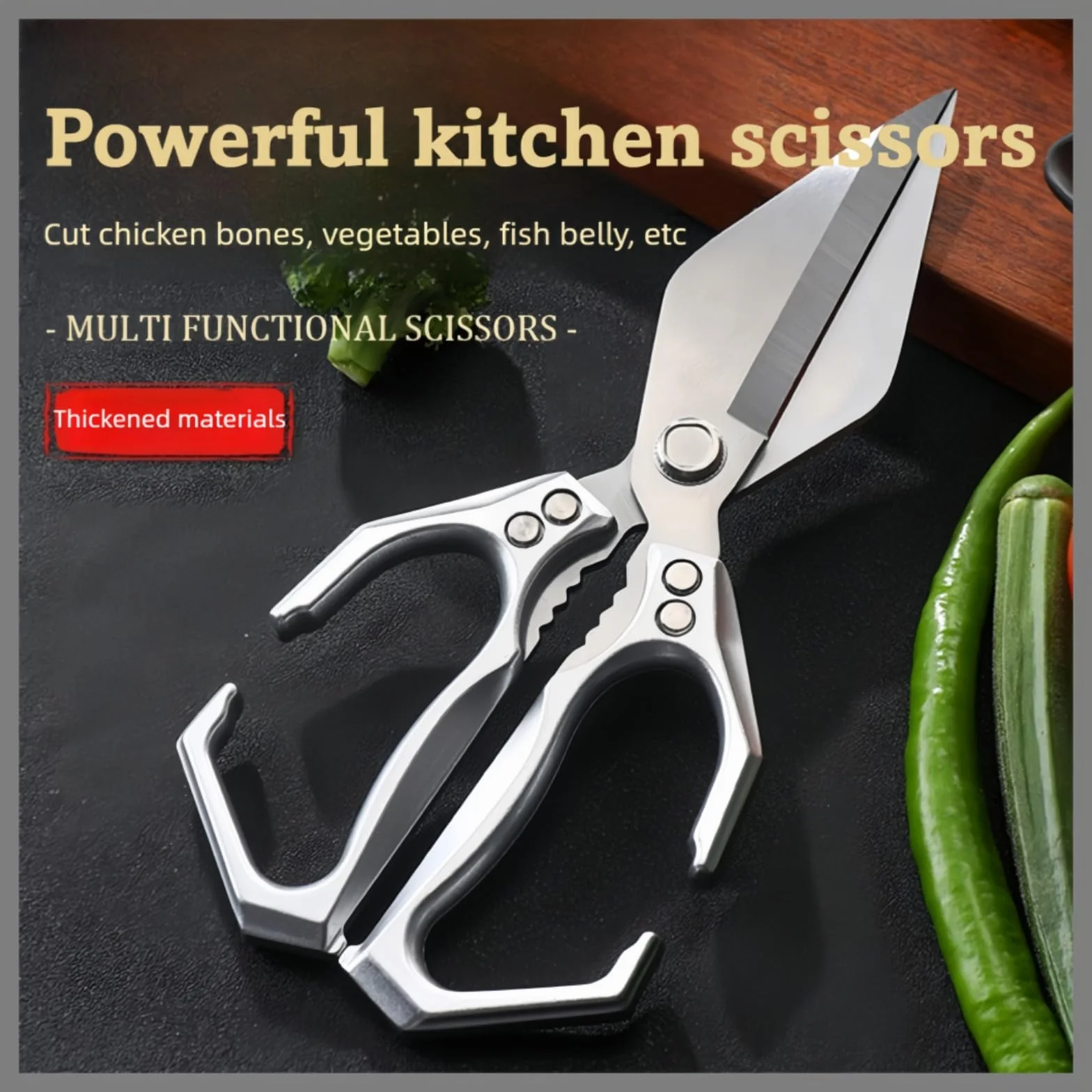 Stainless Steel Heavy-Duty Kitchen Shears, High-Carbon Steel Culinary Chopping Shear with Ergonomic Handle for Food, Chicken Bones, Turkey (Silver)