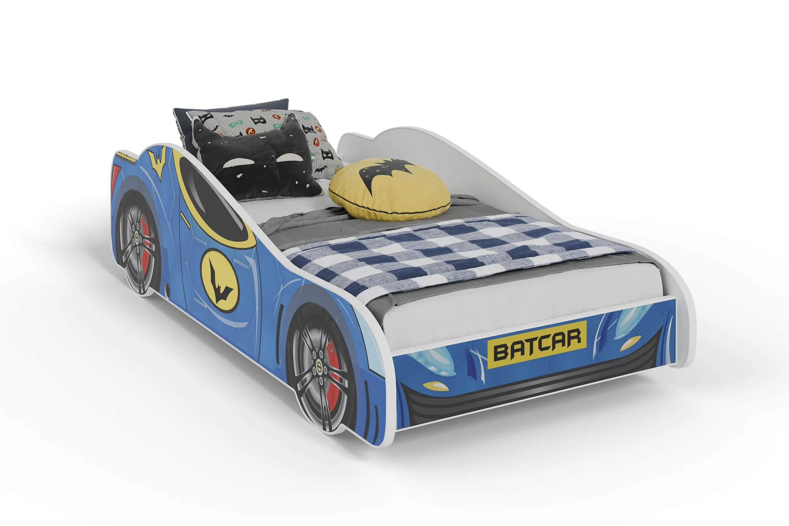 KOBI Lit Enfant Spider Bat Car | Multicolore | Thème Super-héros | Lit Enfants Garcon Fille | avec Sommie (BATCAR, 160x80)