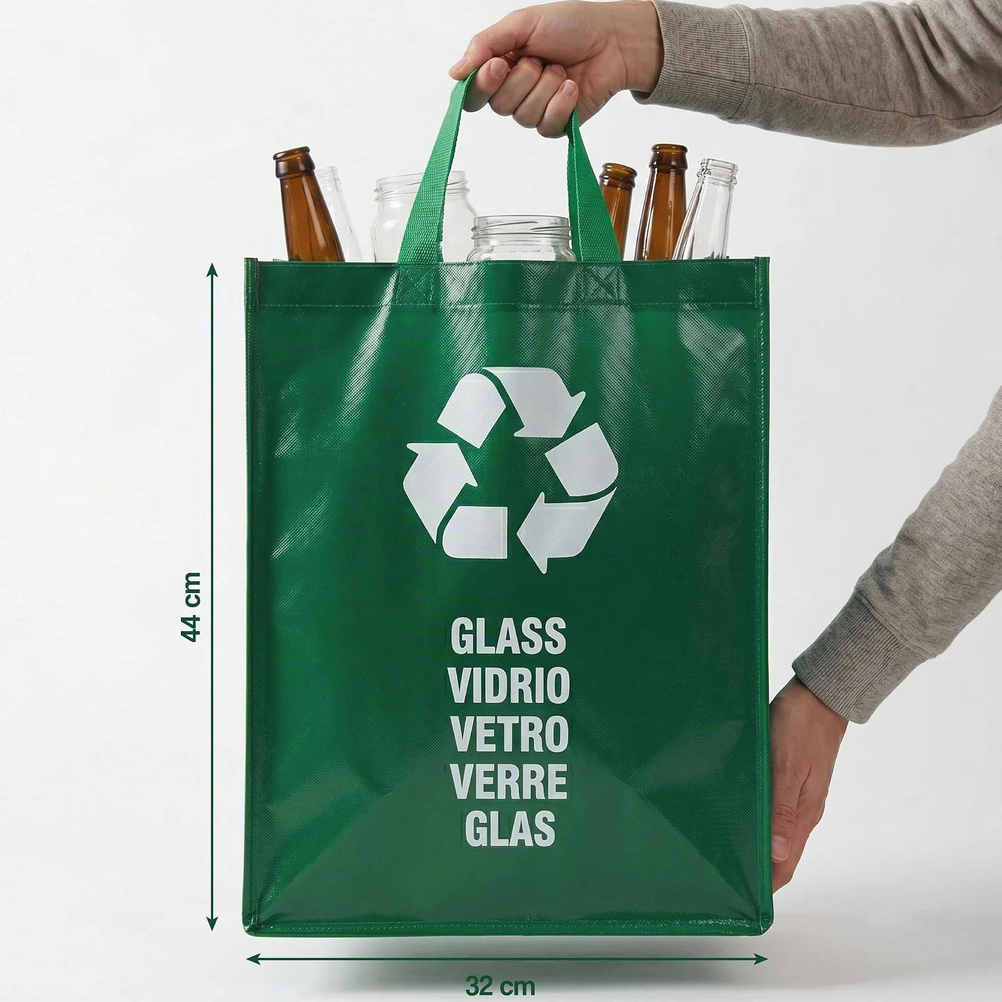 Poubelle Tri Sélectif 44L avec Poignée pour Verre - Recyclage Facile à Vider Maison Bureau