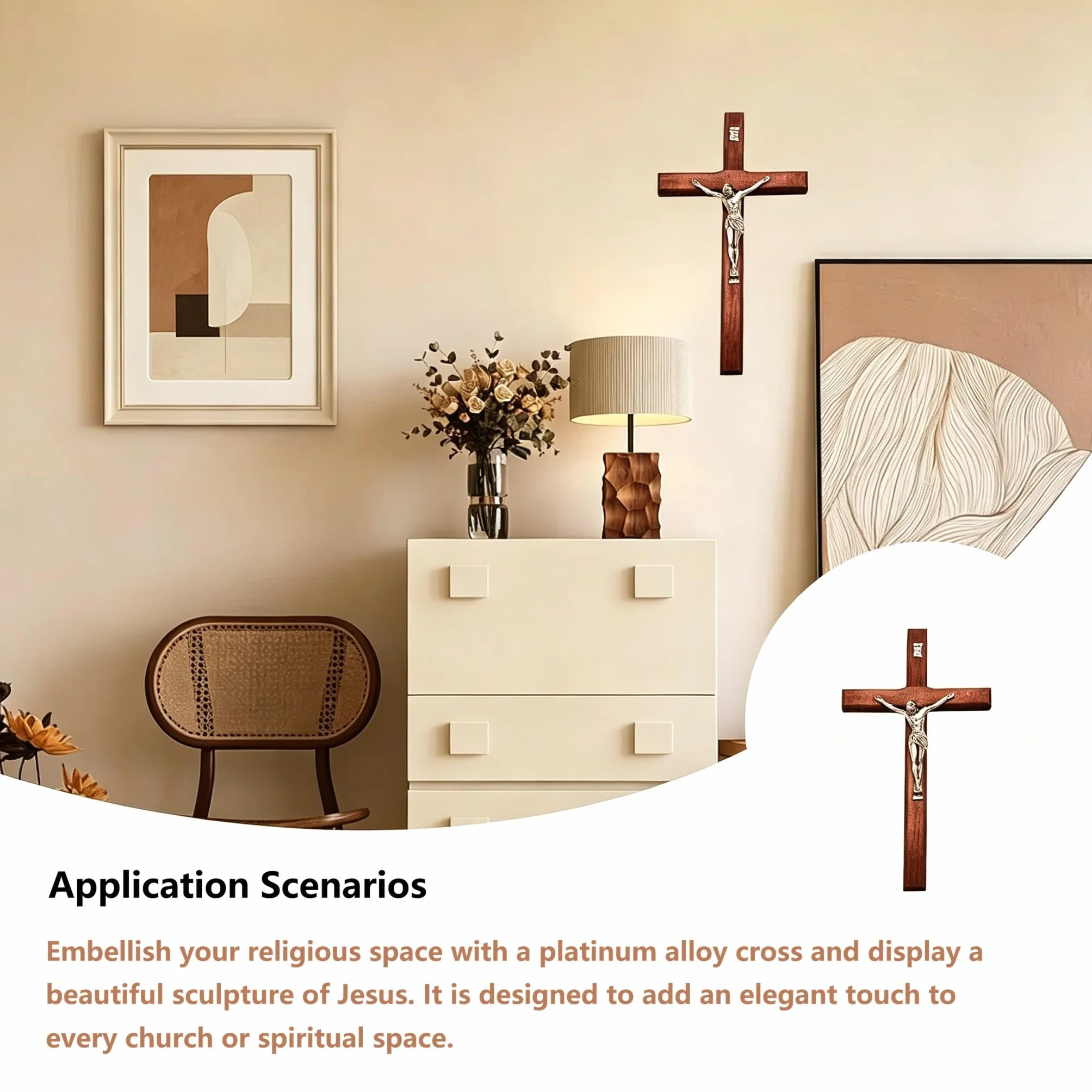 Crucifix mural en bois 20 × 11,5 cm croix catholique avec Jésus-Christ décoration chrétienne aspect platine