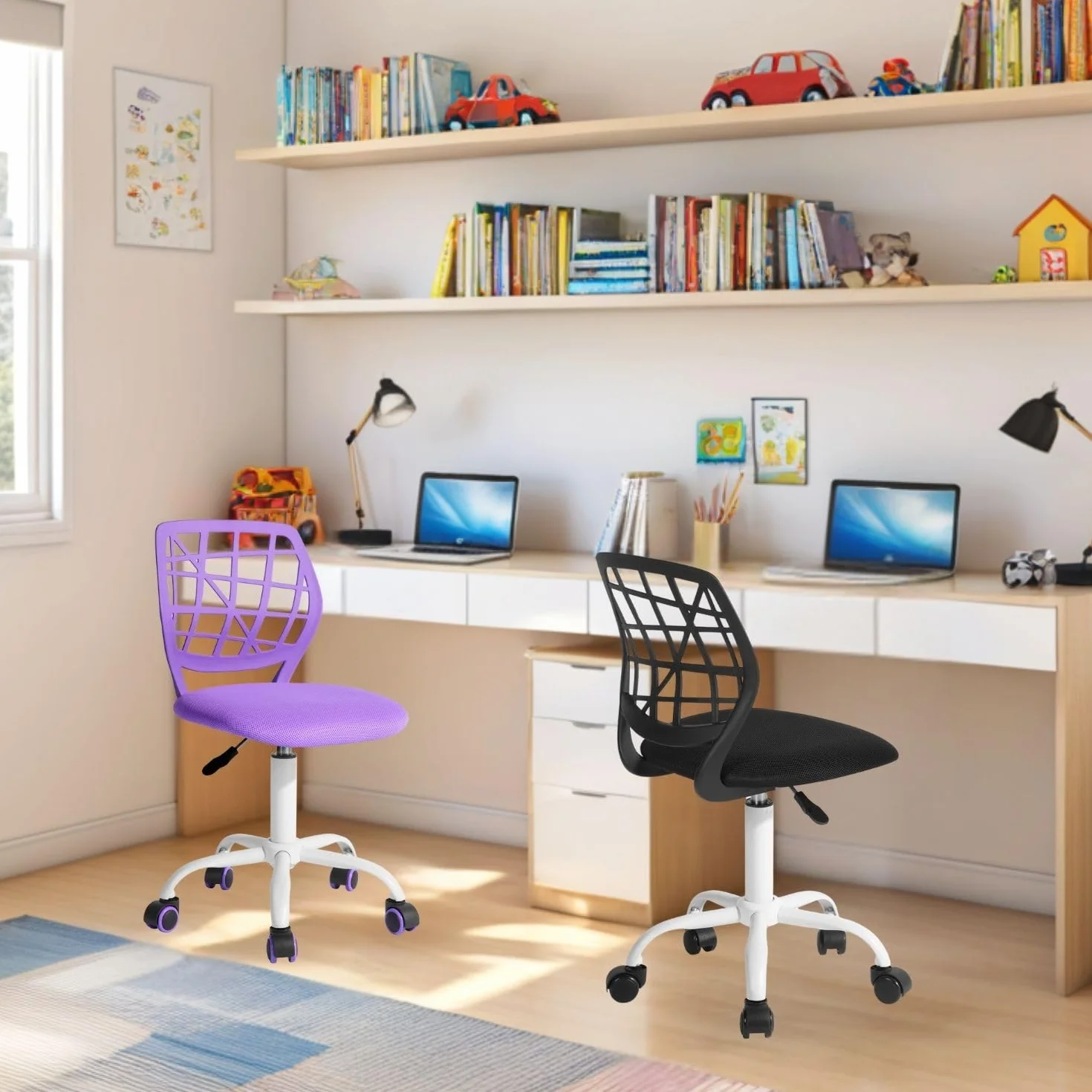 FurnitureR Chaise de Bureau réglable en Hauteur - Ergonomique et colorée - avec Dossier et accoudoirs - 5 Roues - pour Enfants de 3 à 10 Ans - Charge maximale : 100 kg
