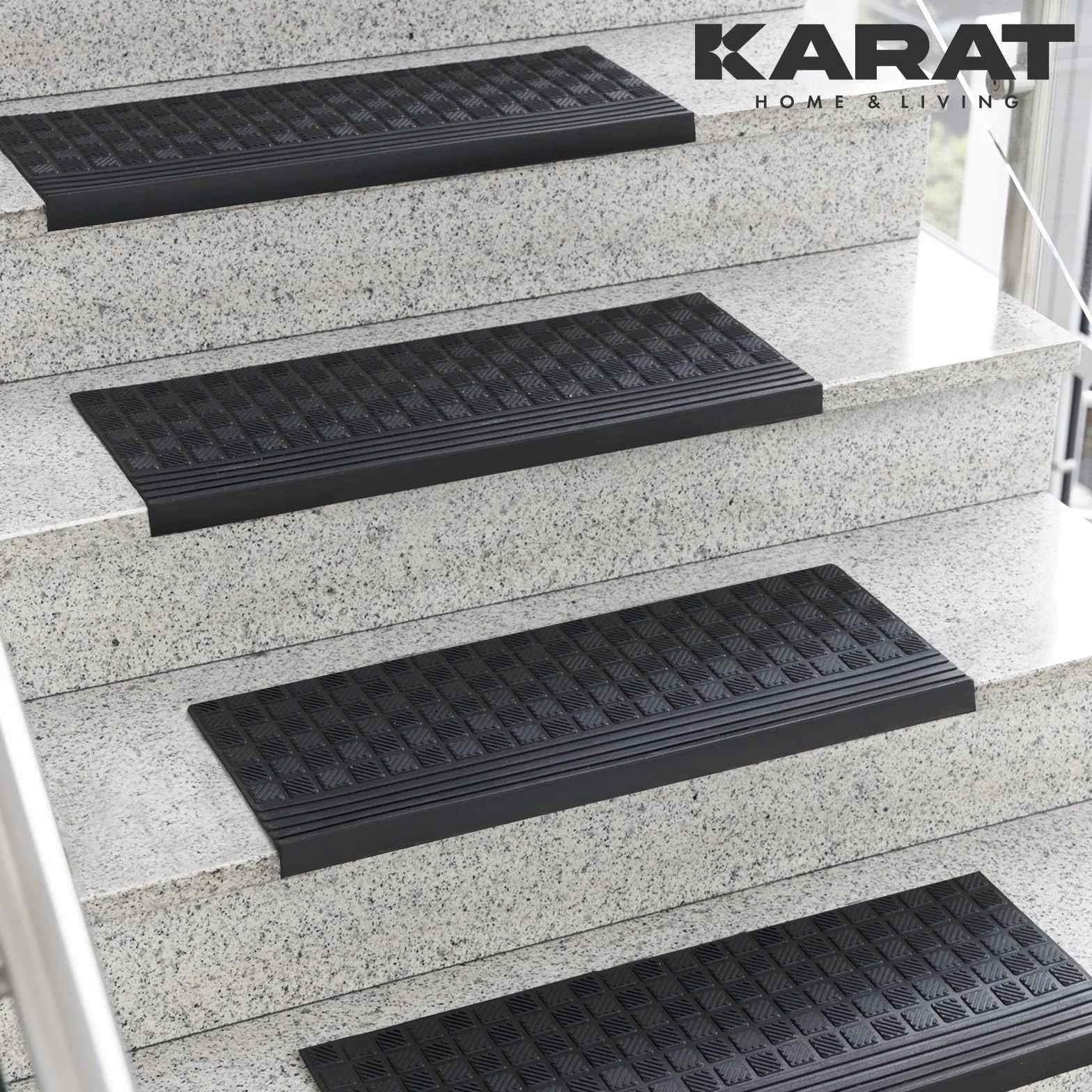 KARAT Tapis d'escalier en caoutchouc antidérapant extérieur Diamond 30 x 120 cm