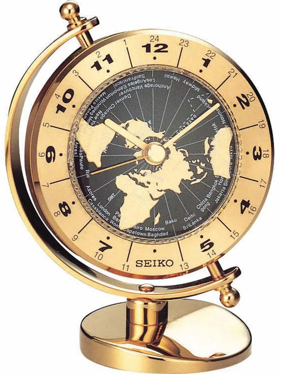 Seiko QHG106G Horloge de Table en Laiton doré avec trotteuse silencieuse Doré
