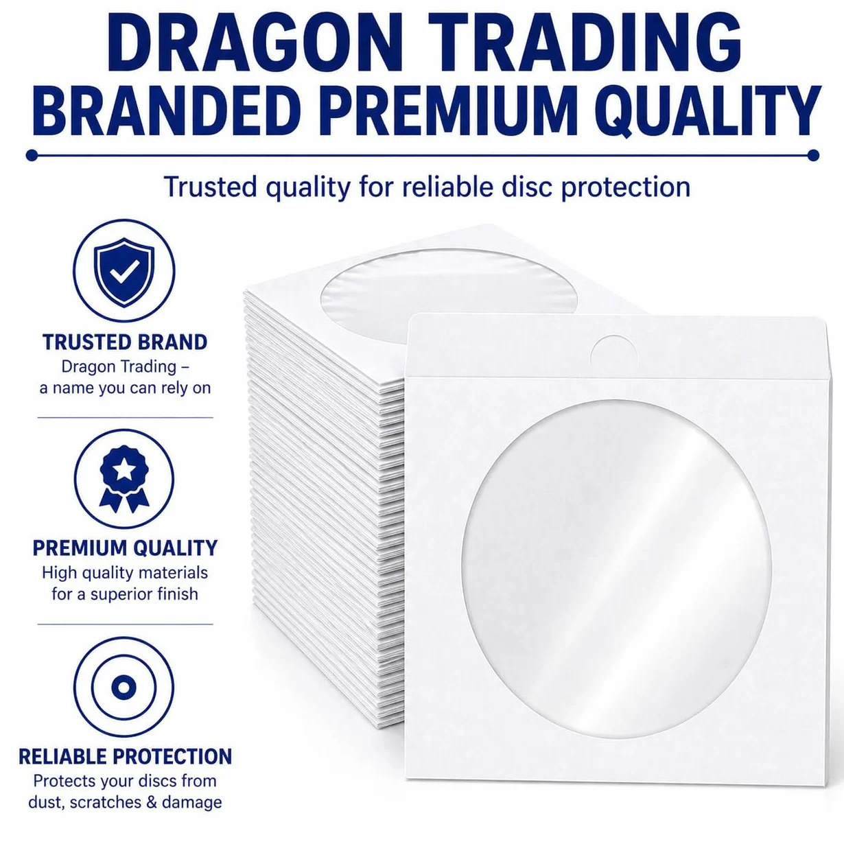 DragonTrading Lot de 50 enveloppes en papier blanc pour CD/DVD/Bluray avec fenêtre transparente