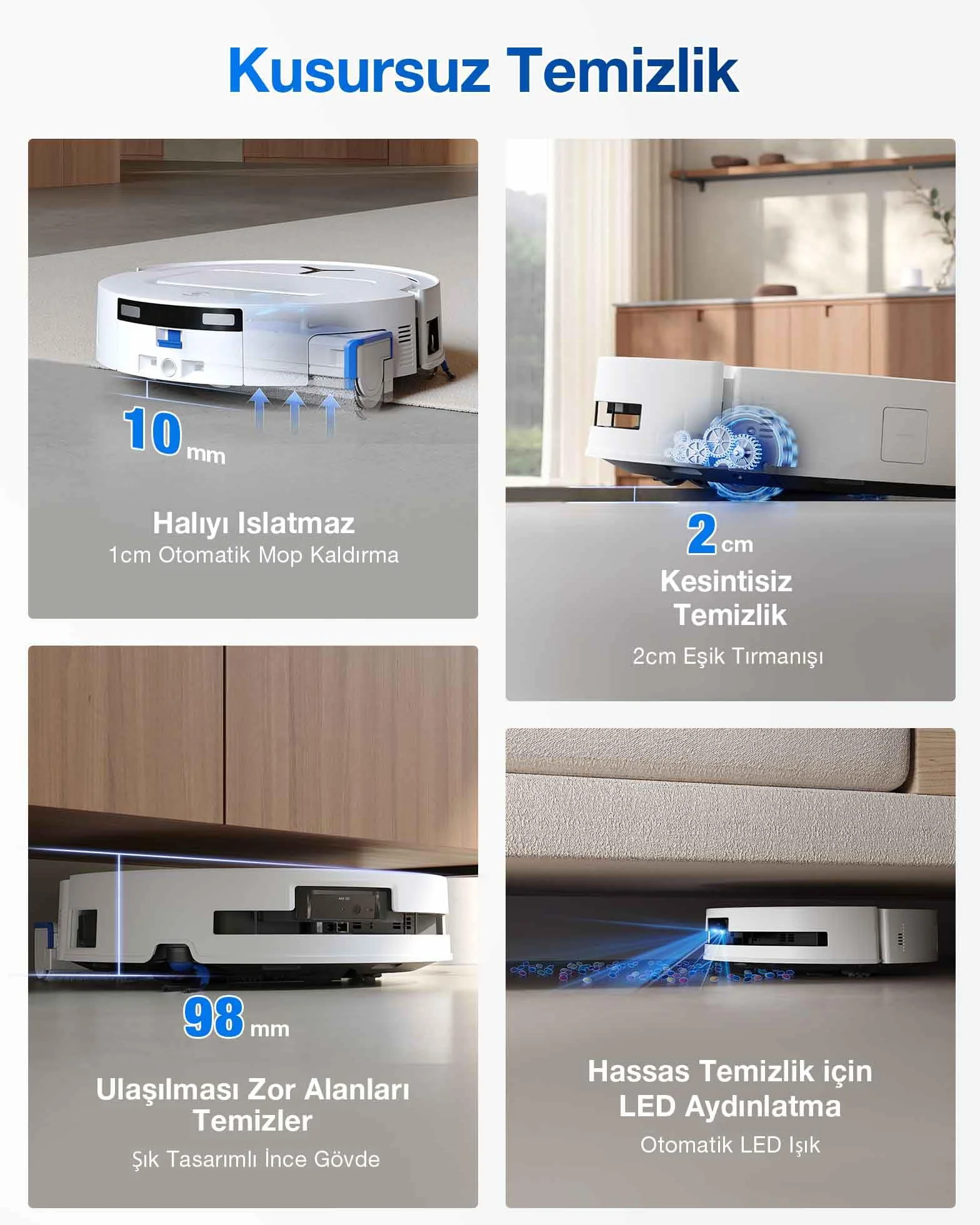 ECOVACS DEEBOT T80 Omni Aspirateur Robot Laveur, 18 000 Pa, Nettoyage Automatique instantané OZMO Roller, ZeroTangle 3.0, Lavage à l'eau Chaude 40-75 ℃, Séchage à air Chaud, Blanc