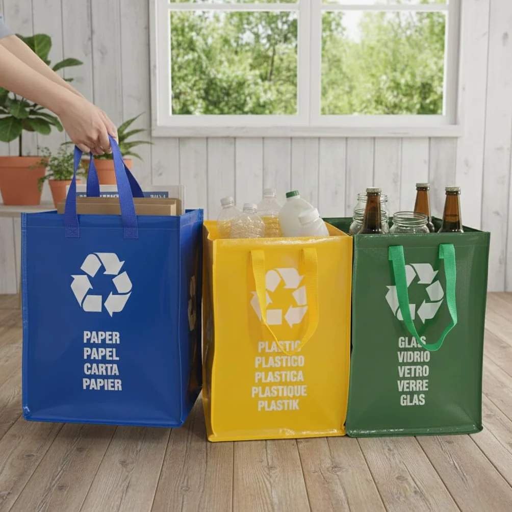 Poubelle Tri Sélectif 44L avec Poignée pour Verre - Recyclage Facile à Vider Maison Bureau