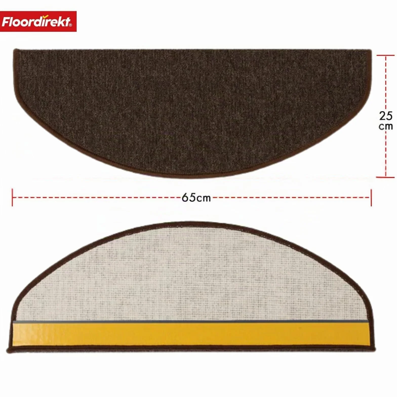 Lot de 1 marchettes d'escalier autocollantes semi-circulaires 65x23 cm Marron Foncé