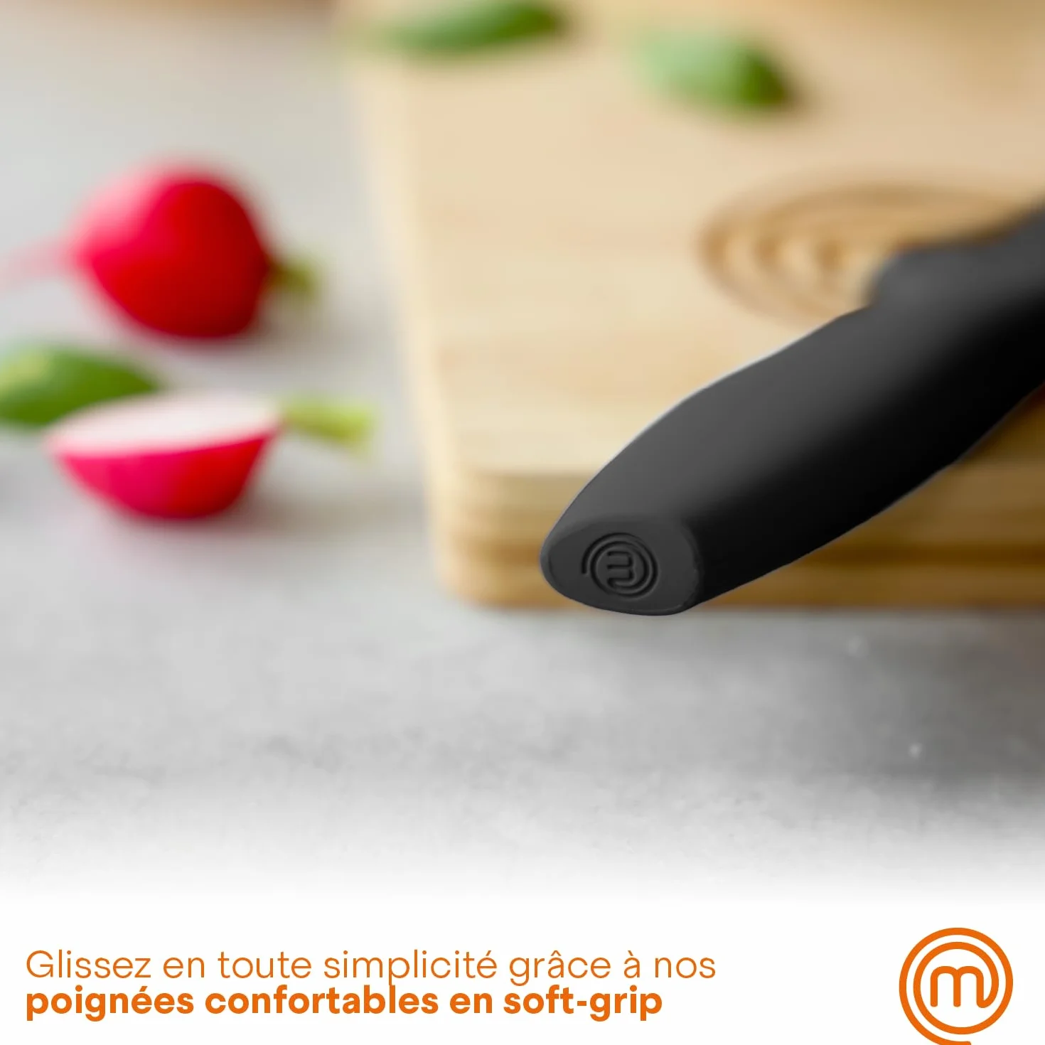 MasterChef Couteaux de Cuisine avec Bloc, Acier Inoxydable, Noir