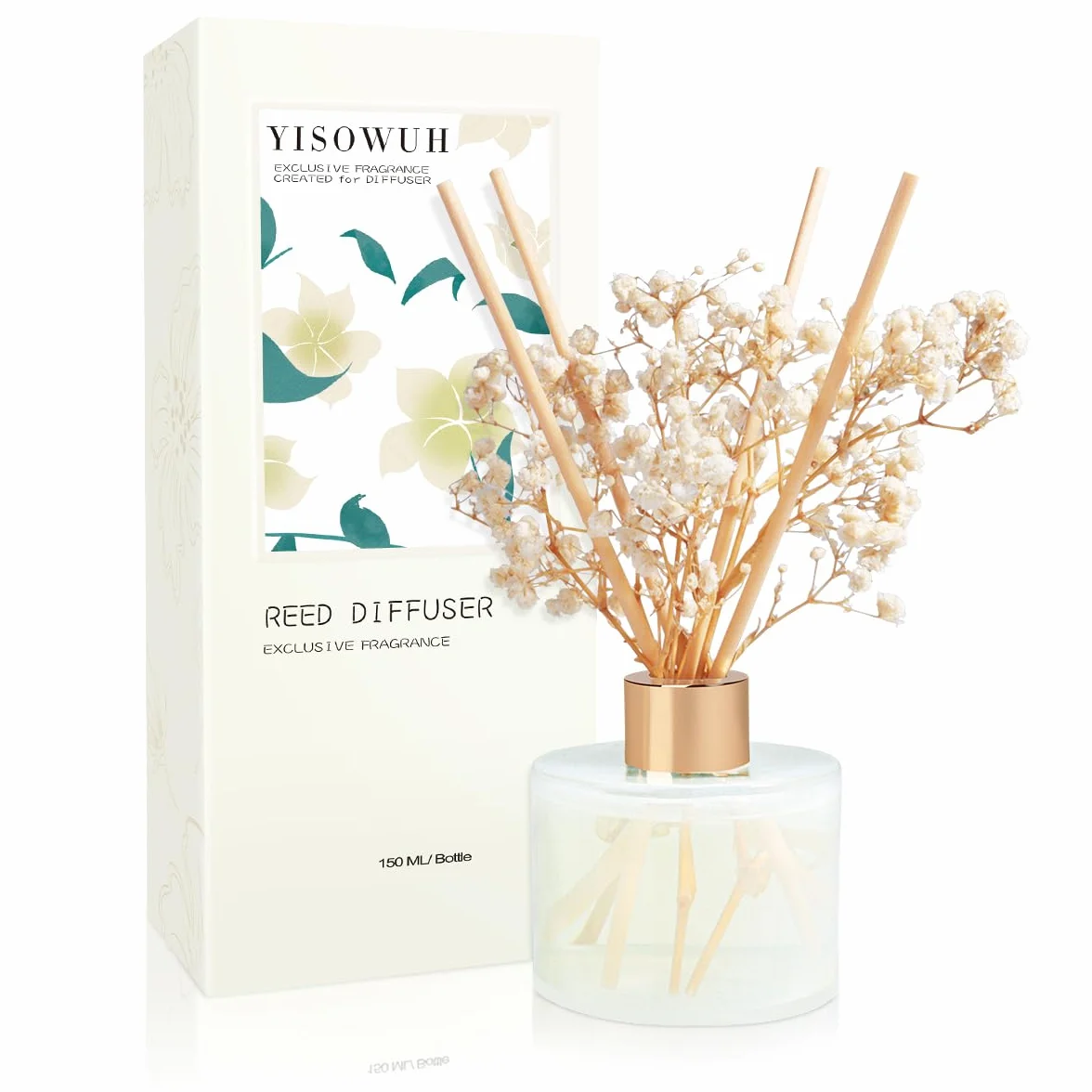 Diffuseur Parfum Maison 150 ML Jasmin Blanc avec 8 Bâtonnets Longue Durée