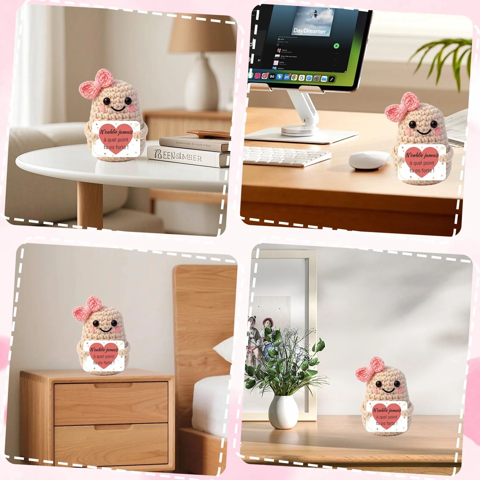 Peluche Patate Tricotée Française avec Porte Clés et Carte, Cadeau Original pour Femme Homme