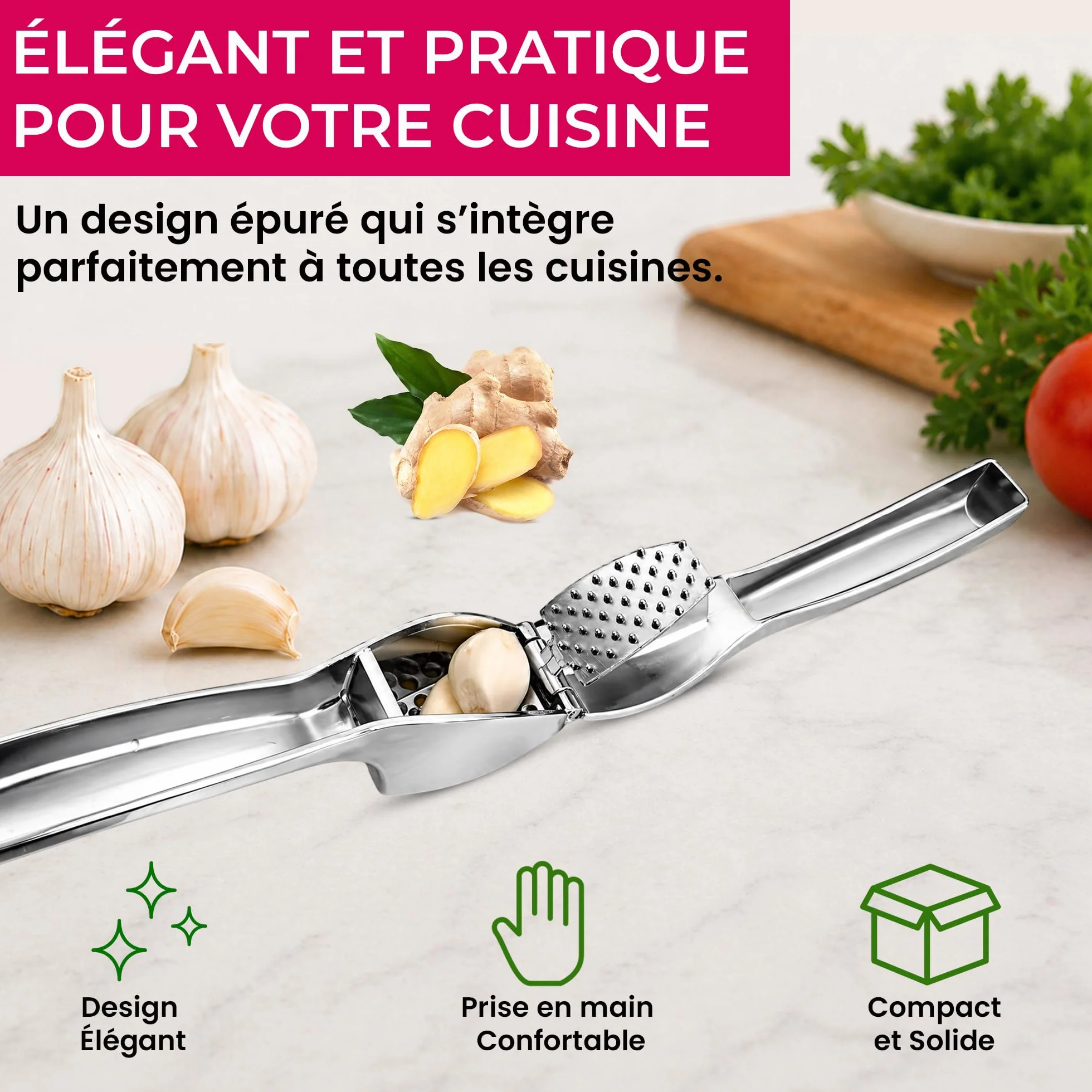 Presse Ail Professionnel - Hachoir Manuel & Écrase Ail - Garlic Press Crusher - Coupe Râpe - Ustensiles Cuisine