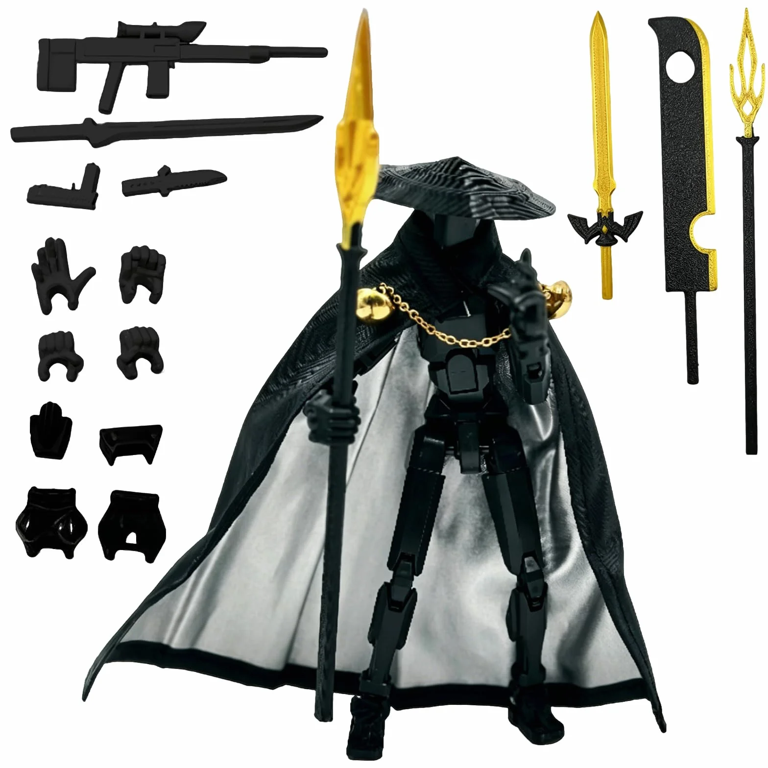 Figurine d'action T13 articulée imprimée en 3D, Cadeau Mobile pour Bureau - Tout Noir