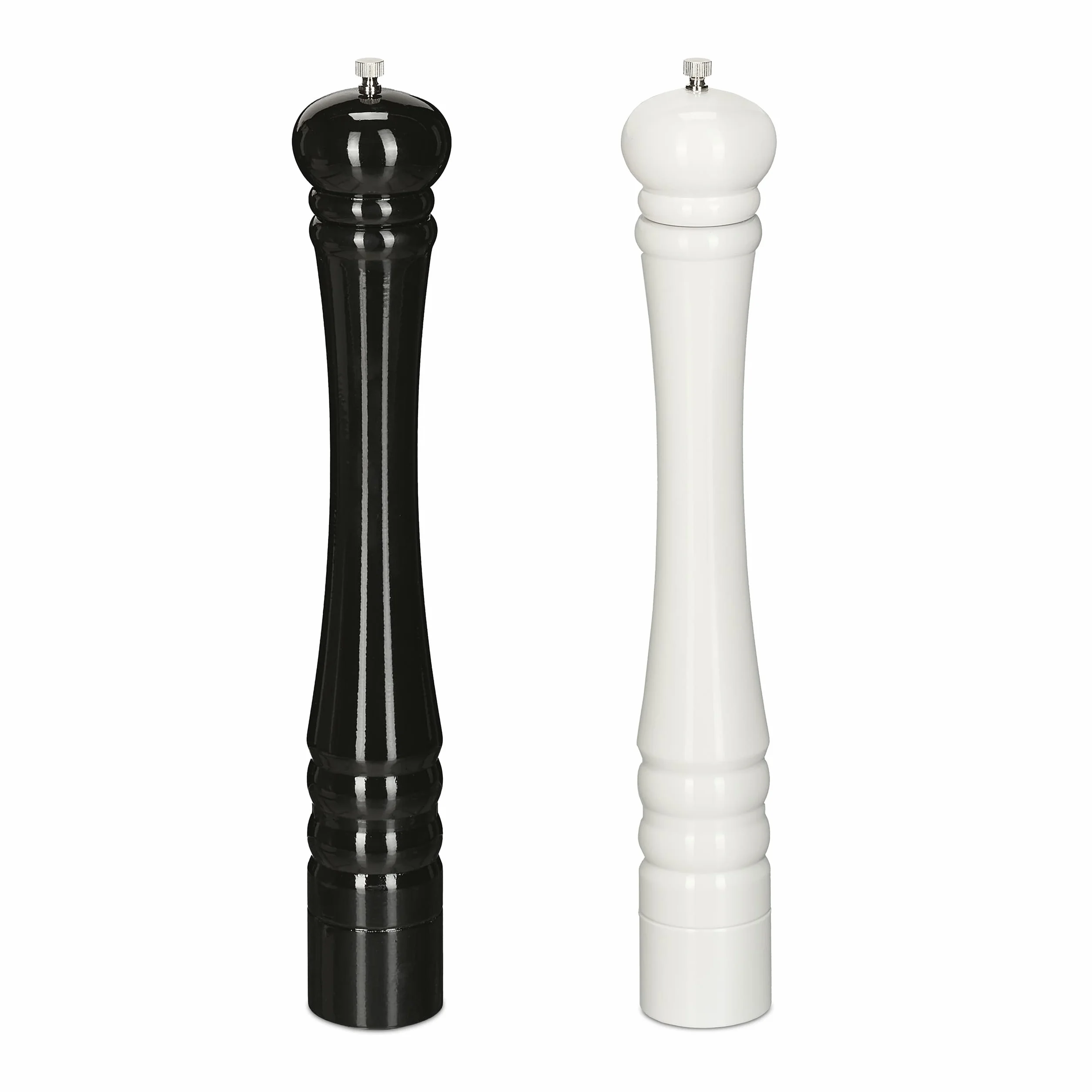 Relaxdays Salière et poivrière, Lot de 2, 40 cm, Moulin en Bois, Manuel, Moulin avec broyeur en céramique, Noir/Blanc