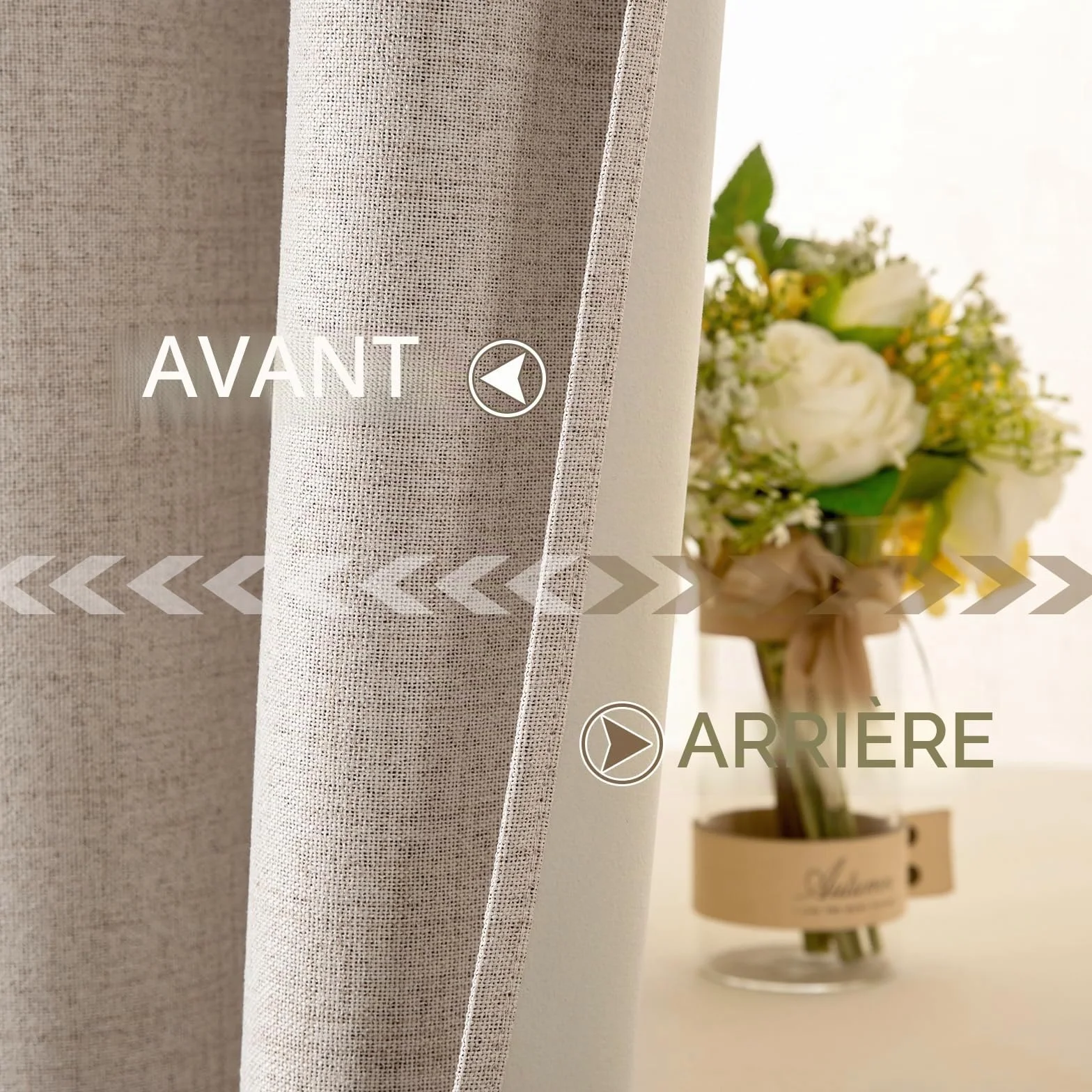 MIULEE Rideaux Opaques Thermiques avec Oeillets Lin 100% Opaques Lot de 2, 140 x 225 cm Beige